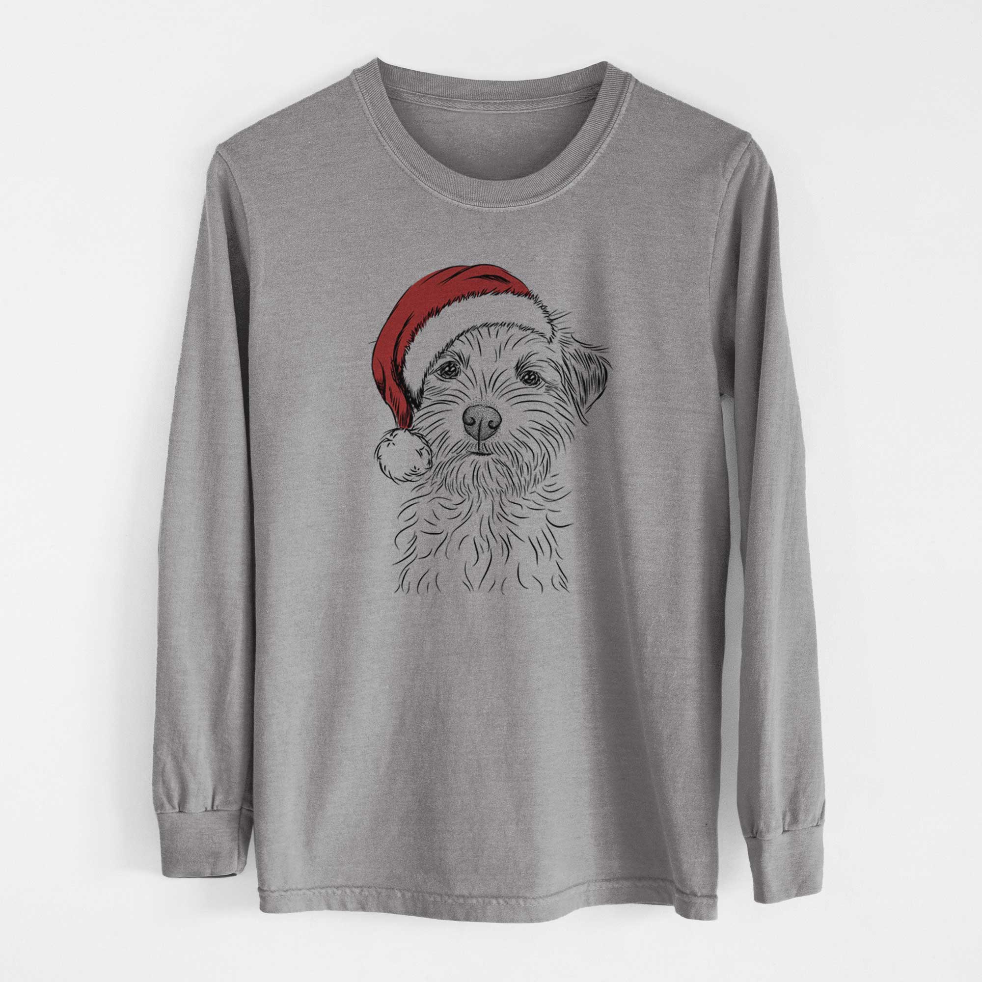 Santa Benjamin the Border Terrier - Men's Heavyweight 100% Cotton Long Sleeve