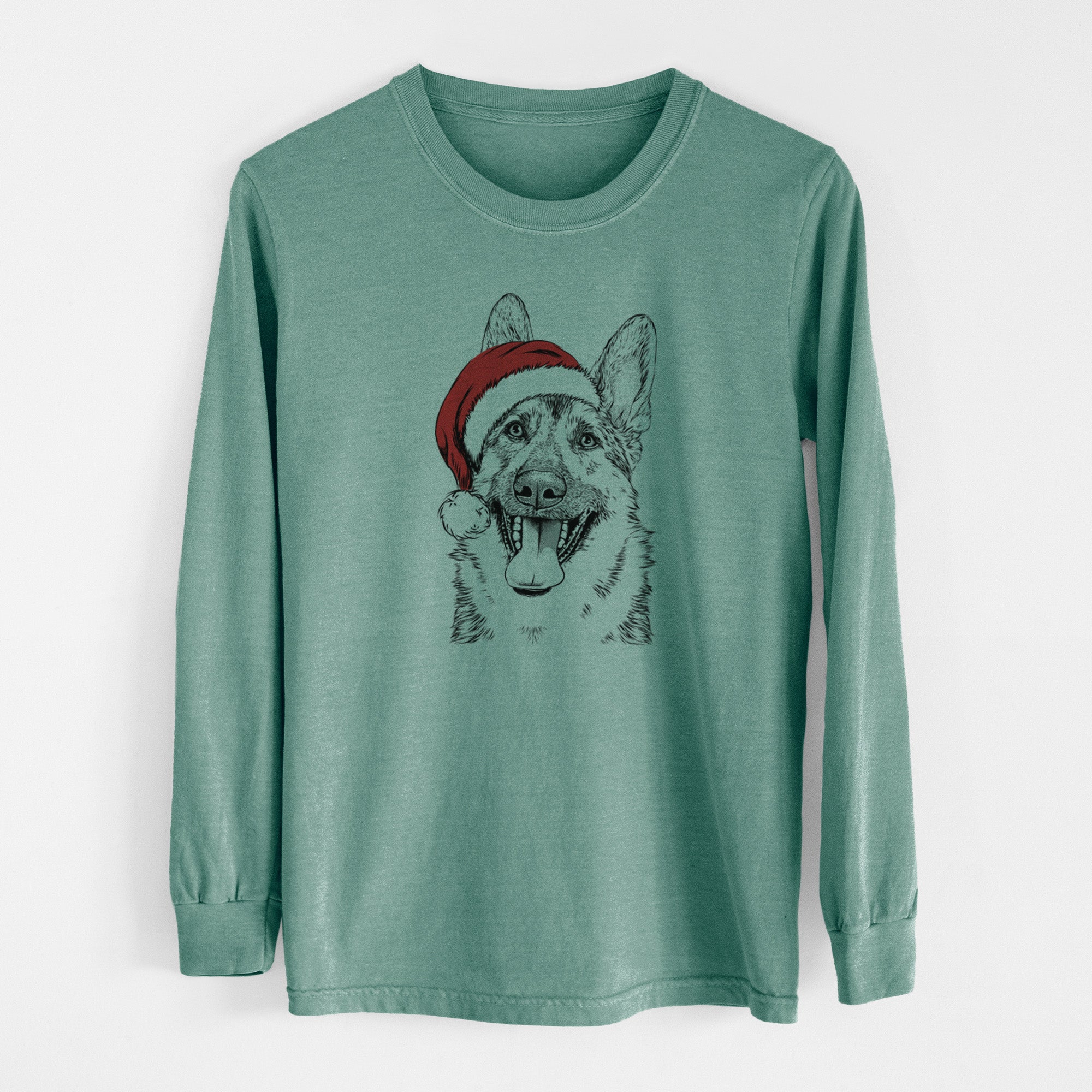 Santa Benson the German Shepherd - Men's Heavyweight 100% Cotton Long Sleeve