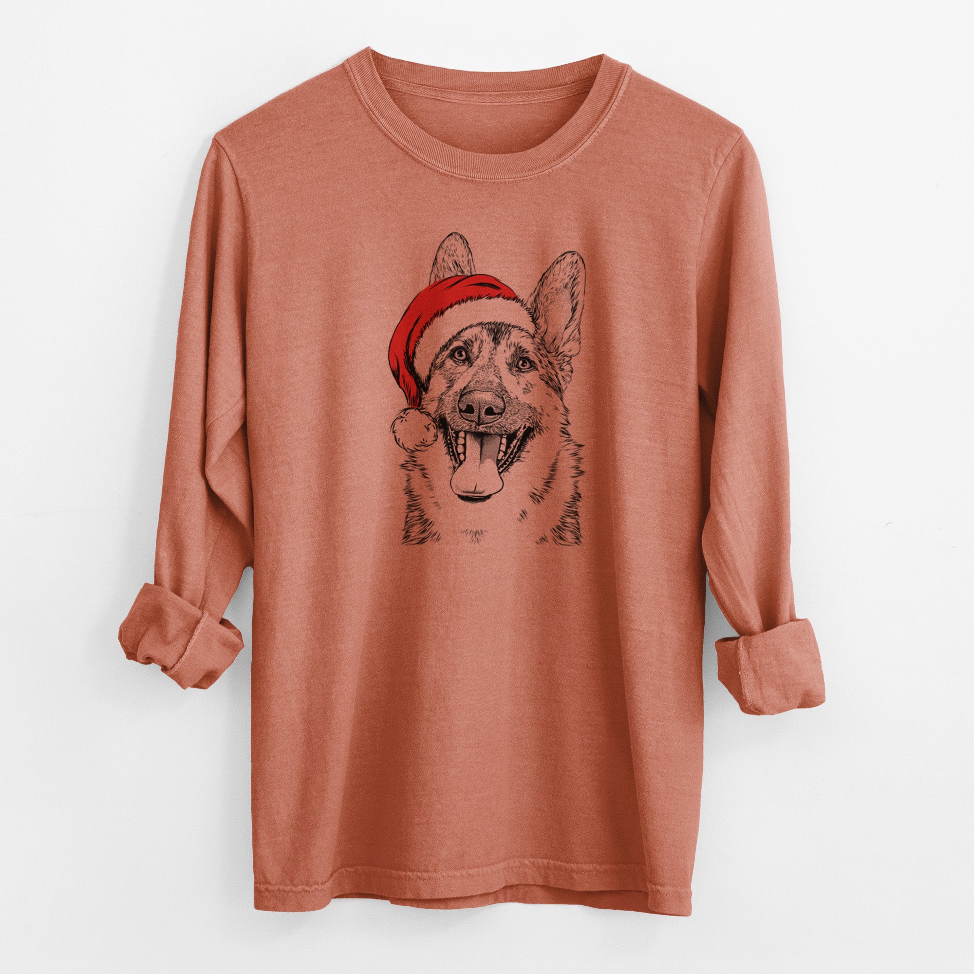 Santa Benson the German Shepherd - Men's Heavyweight 100% Cotton Long Sleeve