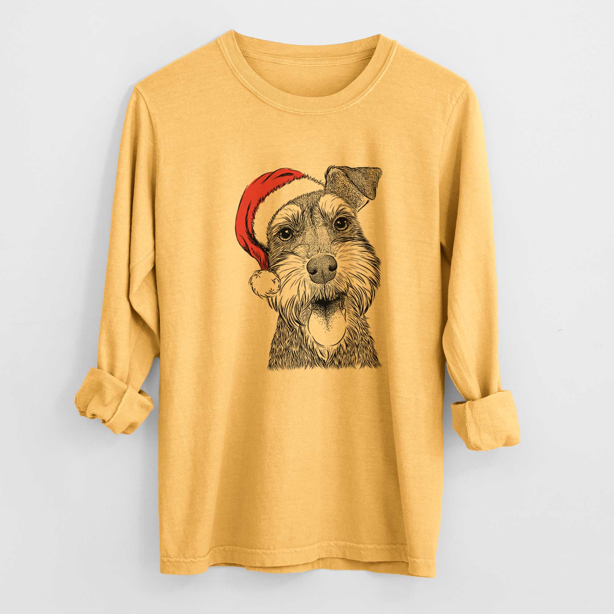 Santa Bernadette the Mini Schnauzer - Men's Heavyweight 100% Cotton Long Sleeve