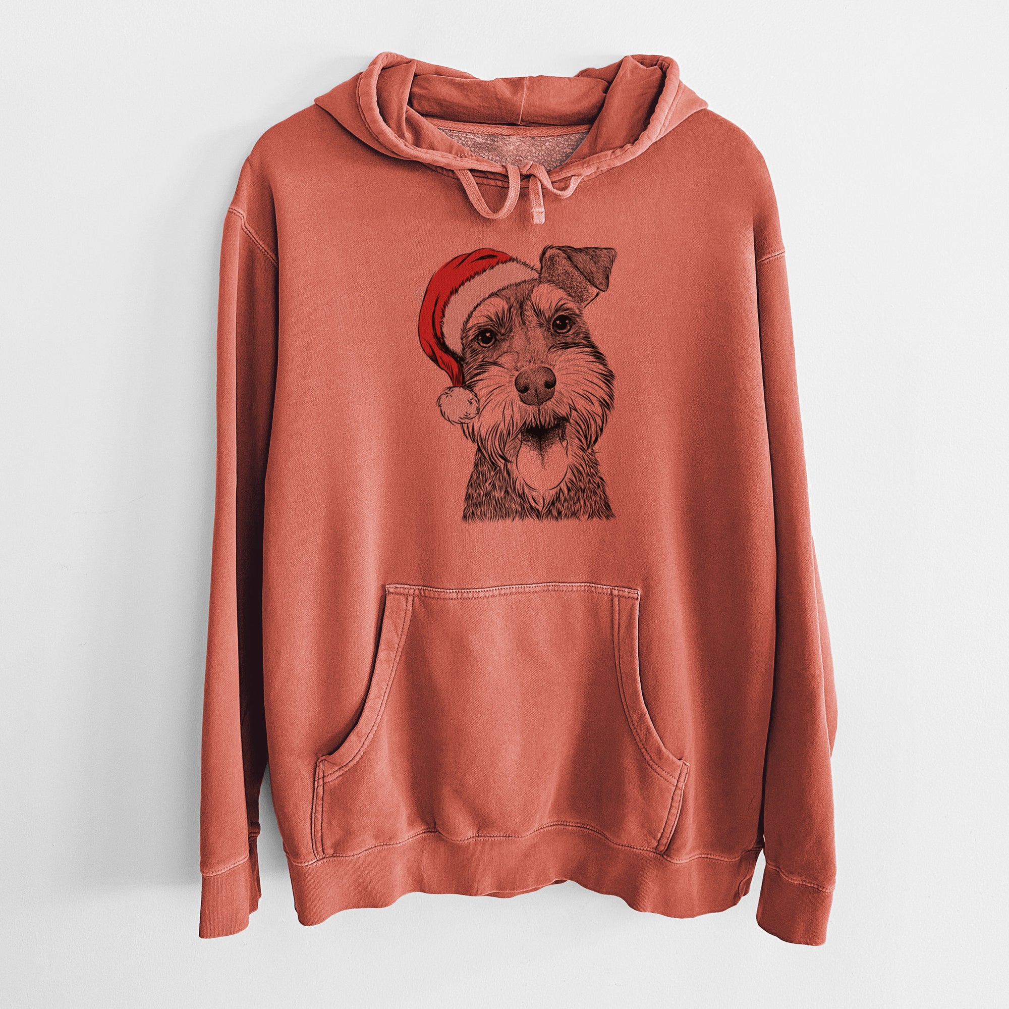 Santa Hat Bernadette the Mini Schnauzer - Unisex Pigment Dyed Hoodie