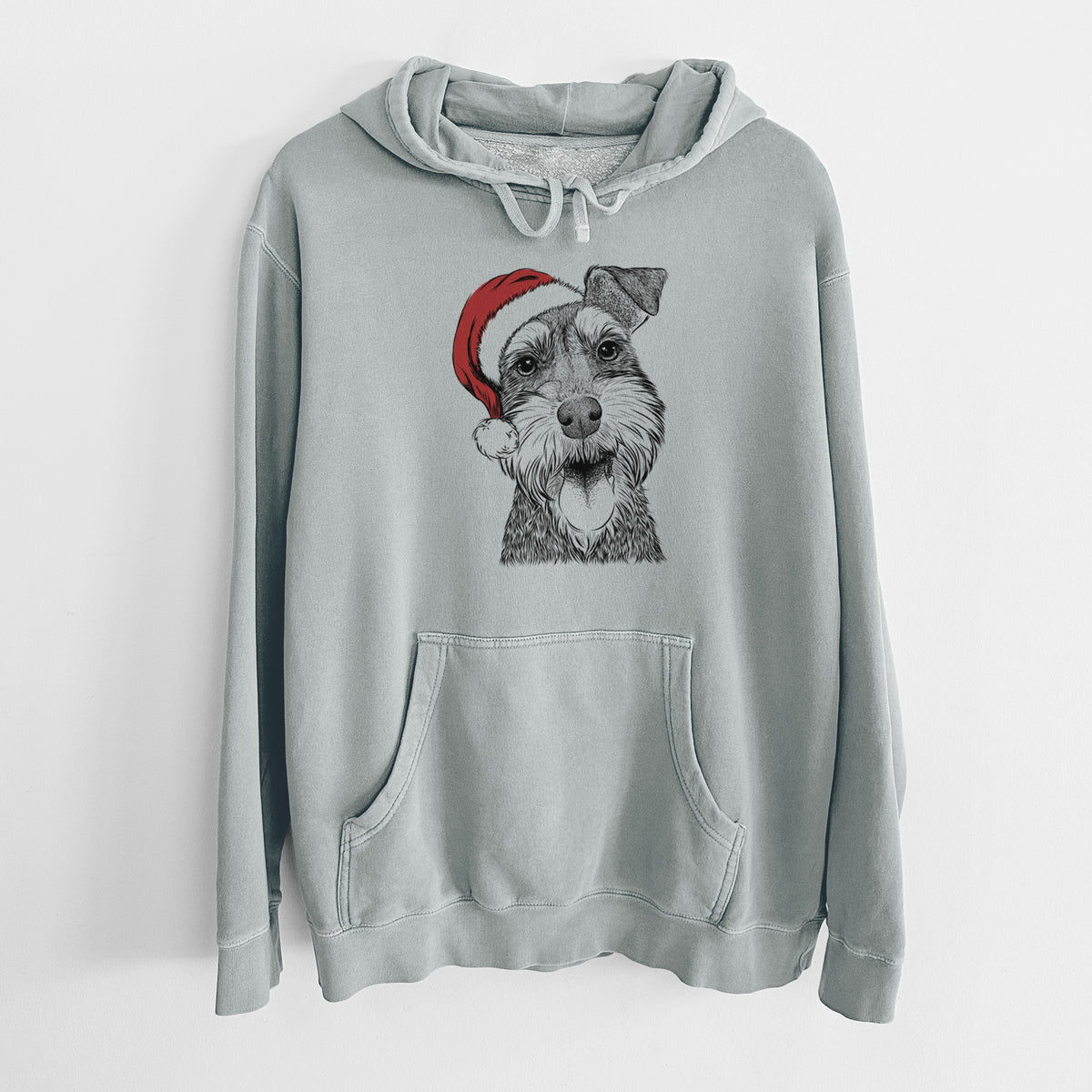 Santa Hat Bernadette the Mini Schnauzer - Unisex Pigment Dyed Hoodie