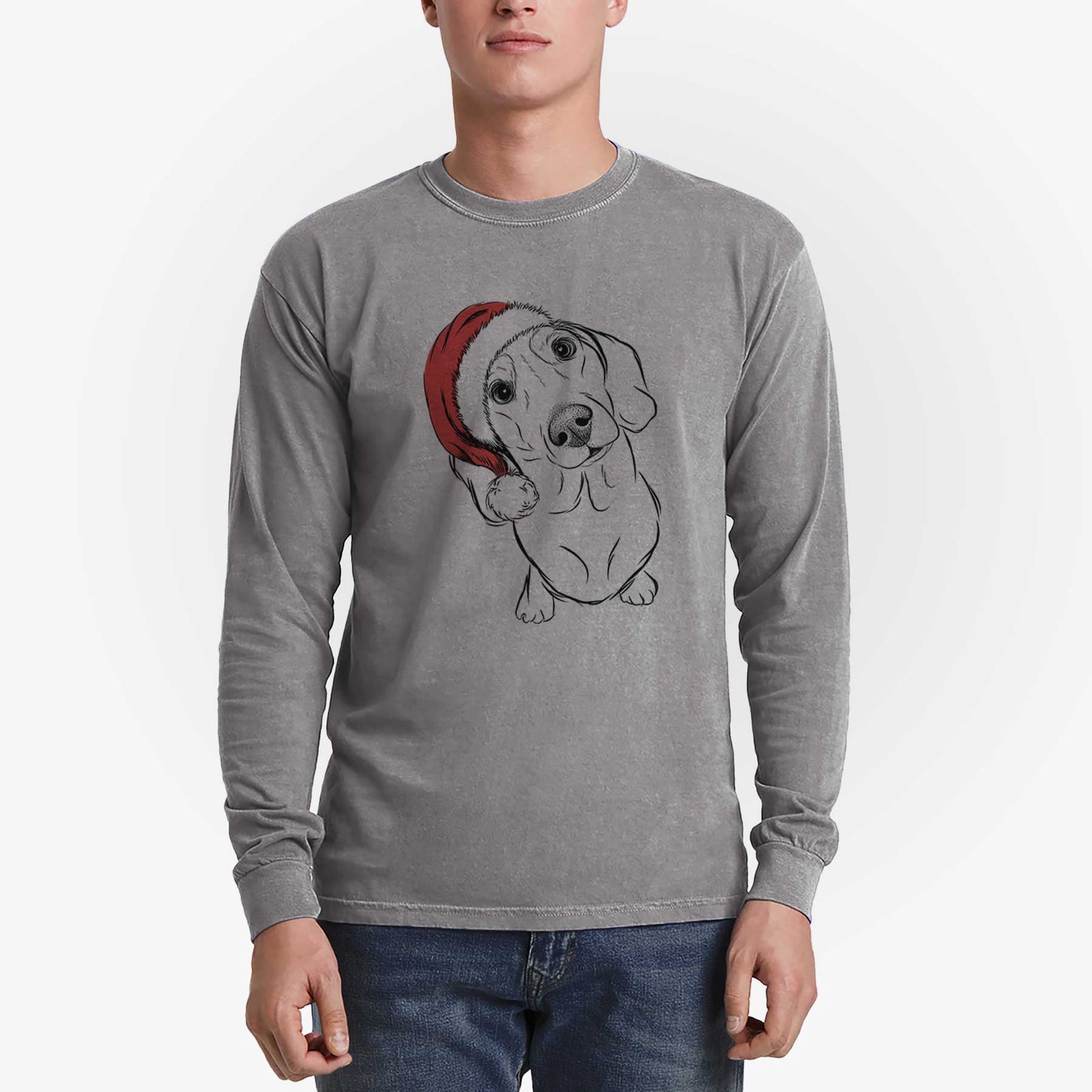 Santa Bill the Dachshund - Men's Heavyweight 100% Cotton Long Sleeve