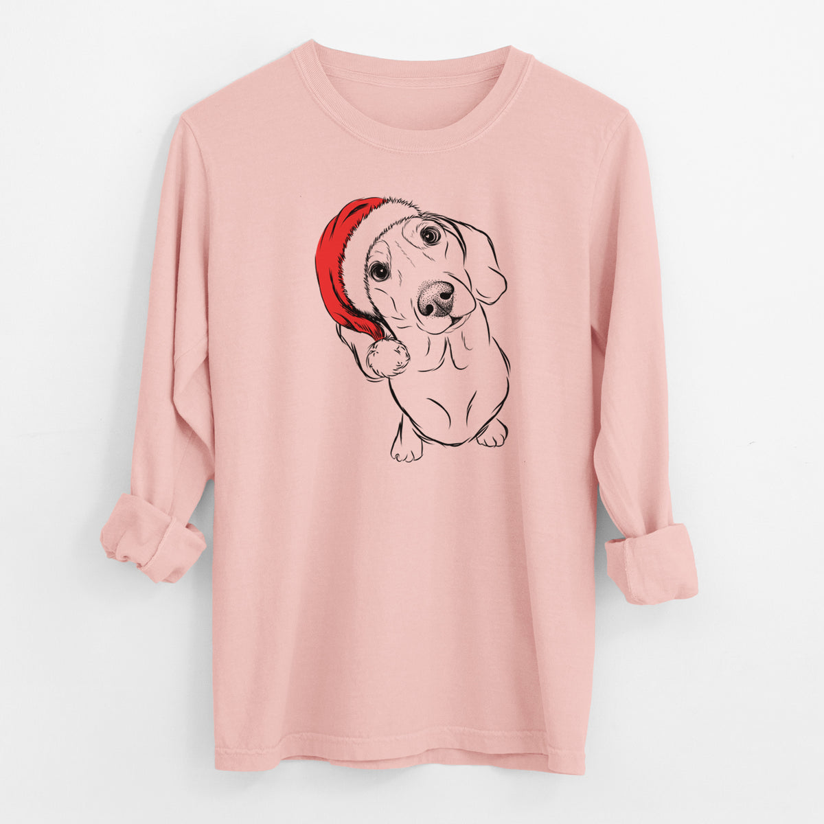 Santa Bill the Dachshund - Men's Heavyweight 100% Cotton Long Sleeve