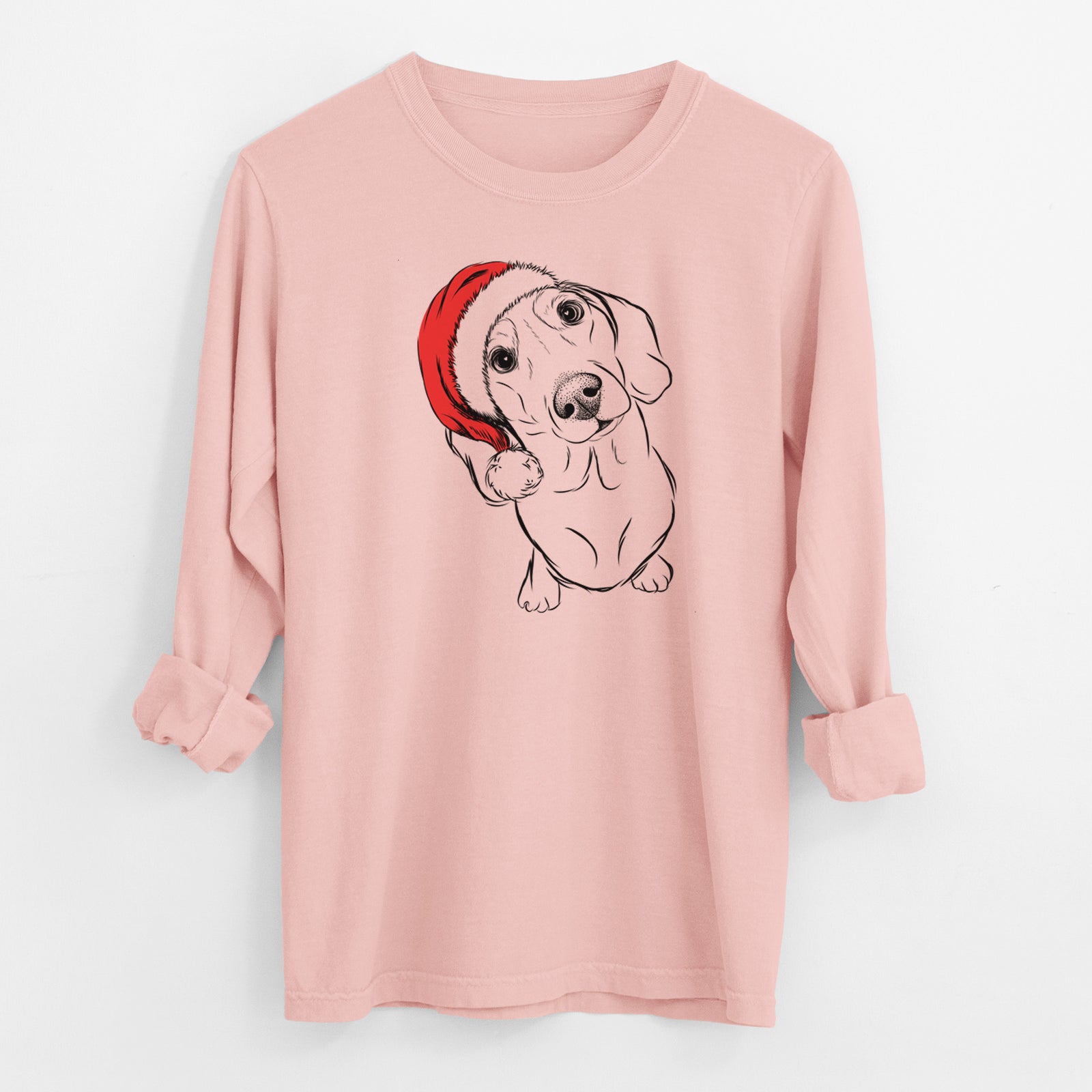 Santa Bill the Dachshund - Men's Heavyweight 100% Cotton Long Sleeve