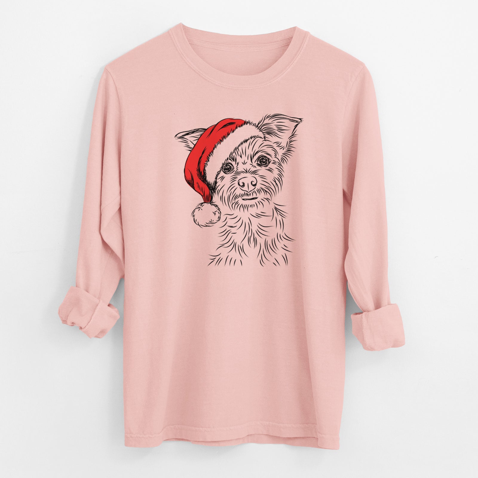 Santa Bingo the Yorkshire Terrier - Men's Heavyweight 100% Cotton Long Sleeve