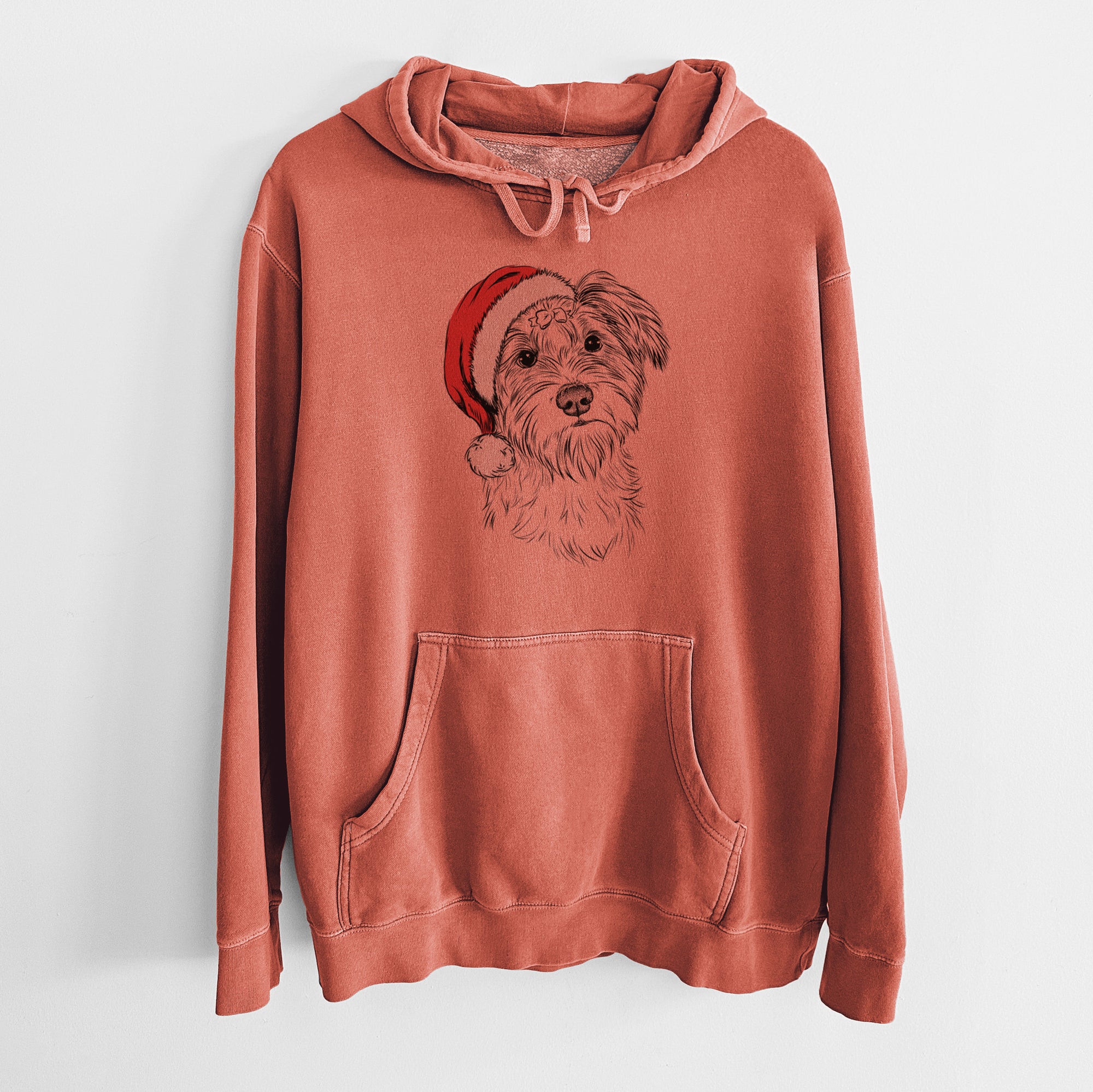 Santa Hat Birdee the Schnauzer Mix - Unisex Pigment Dyed Hoodie