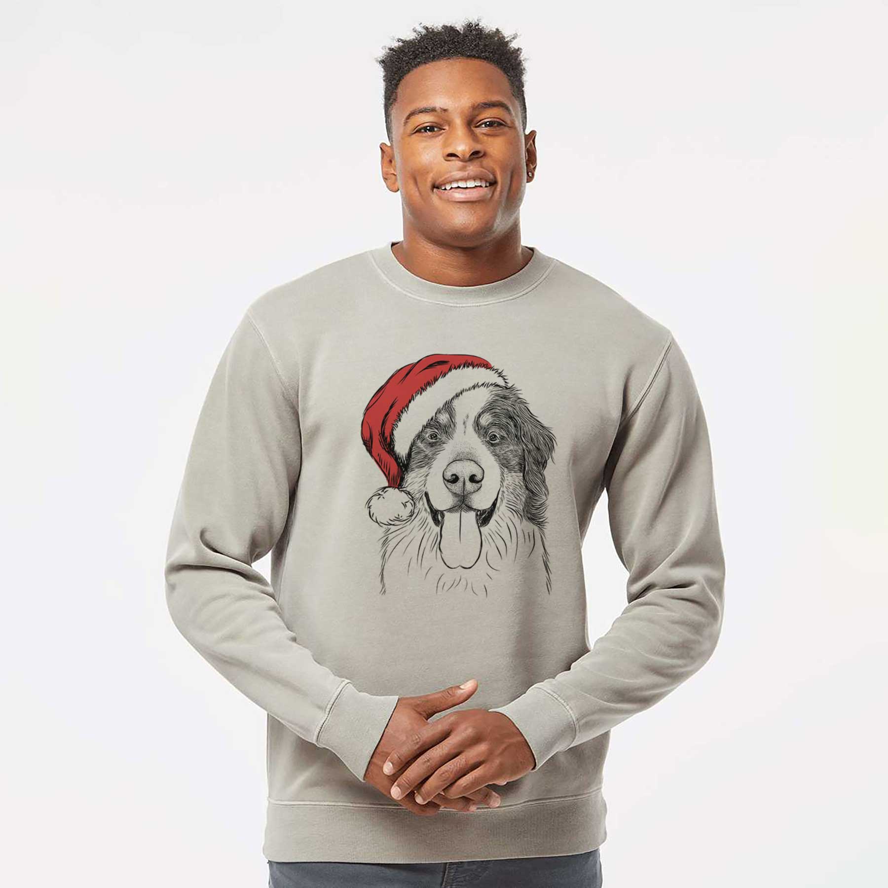 Santa Blaze the Bernese Mountain Dog - Unisex Pigment Dyed Crew Sweatshirt