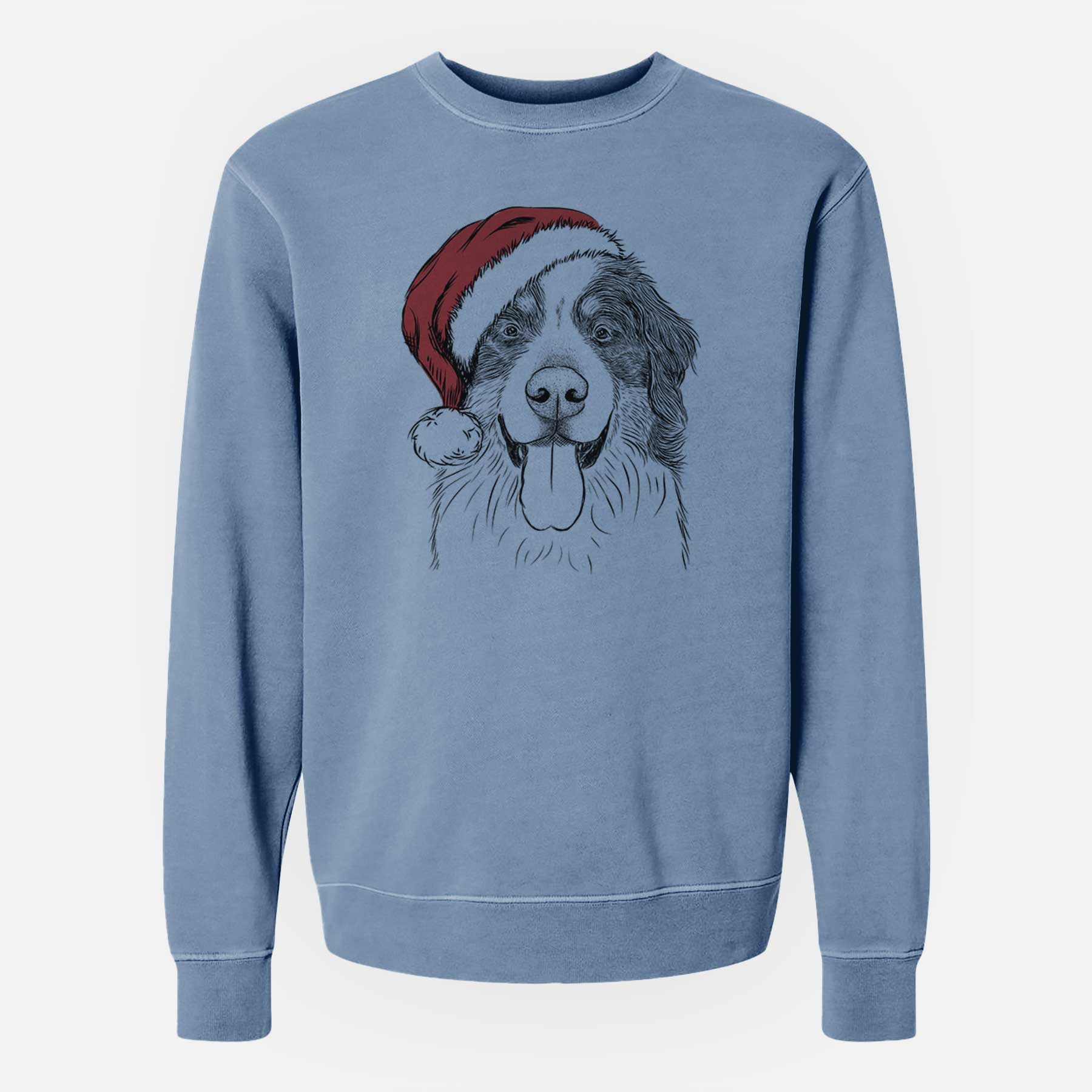 Santa Blaze the Bernese Mountain Dog - Unisex Pigment Dyed Crew Sweatshirt