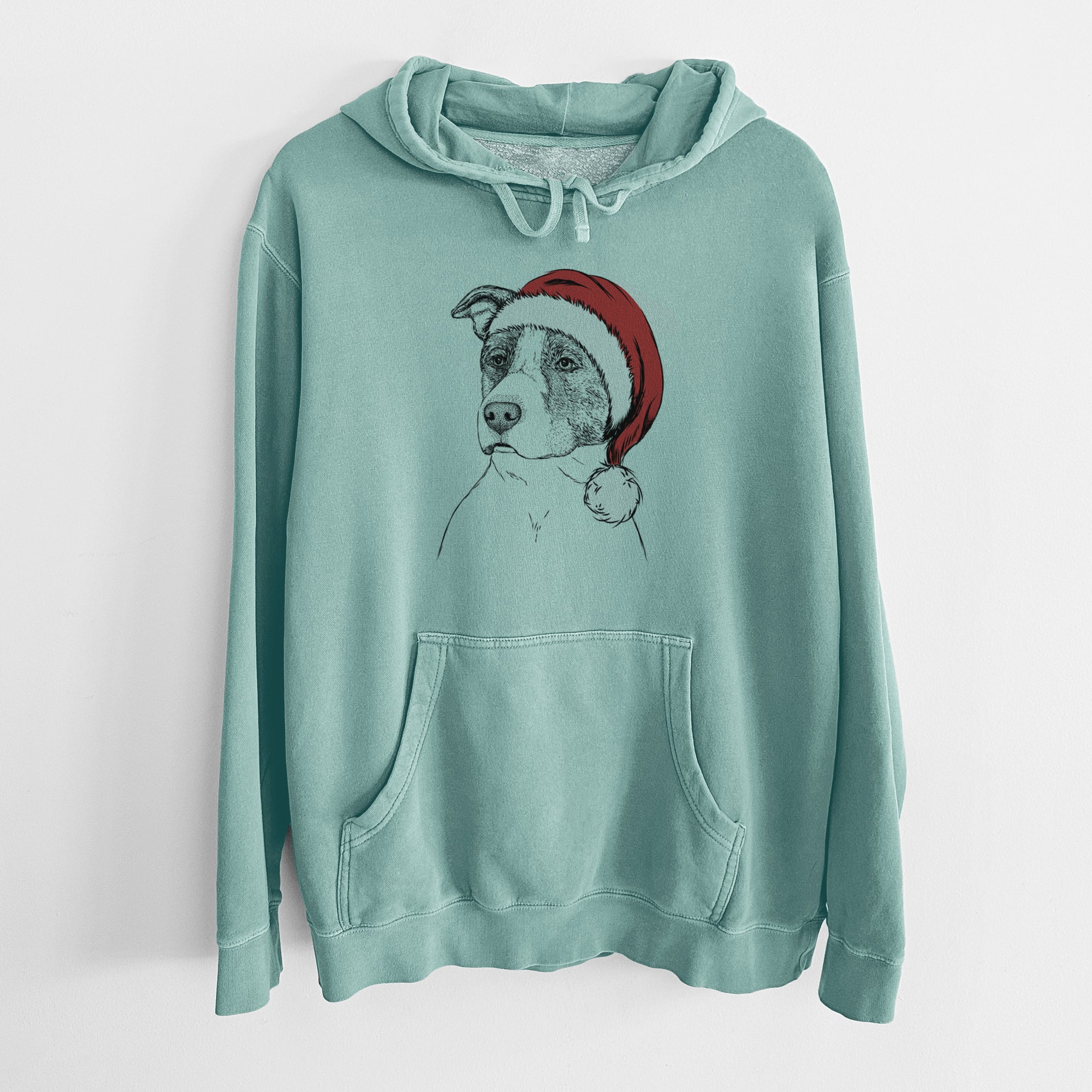 Santa Hat Blu the Pitbull - Unisex Pigment Dyed Hoodie