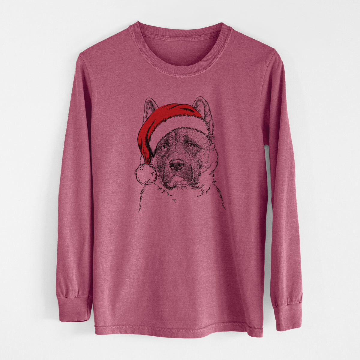 Santa Bo the American Akita - Men's Heavyweight 100% Cotton Long Sleeve