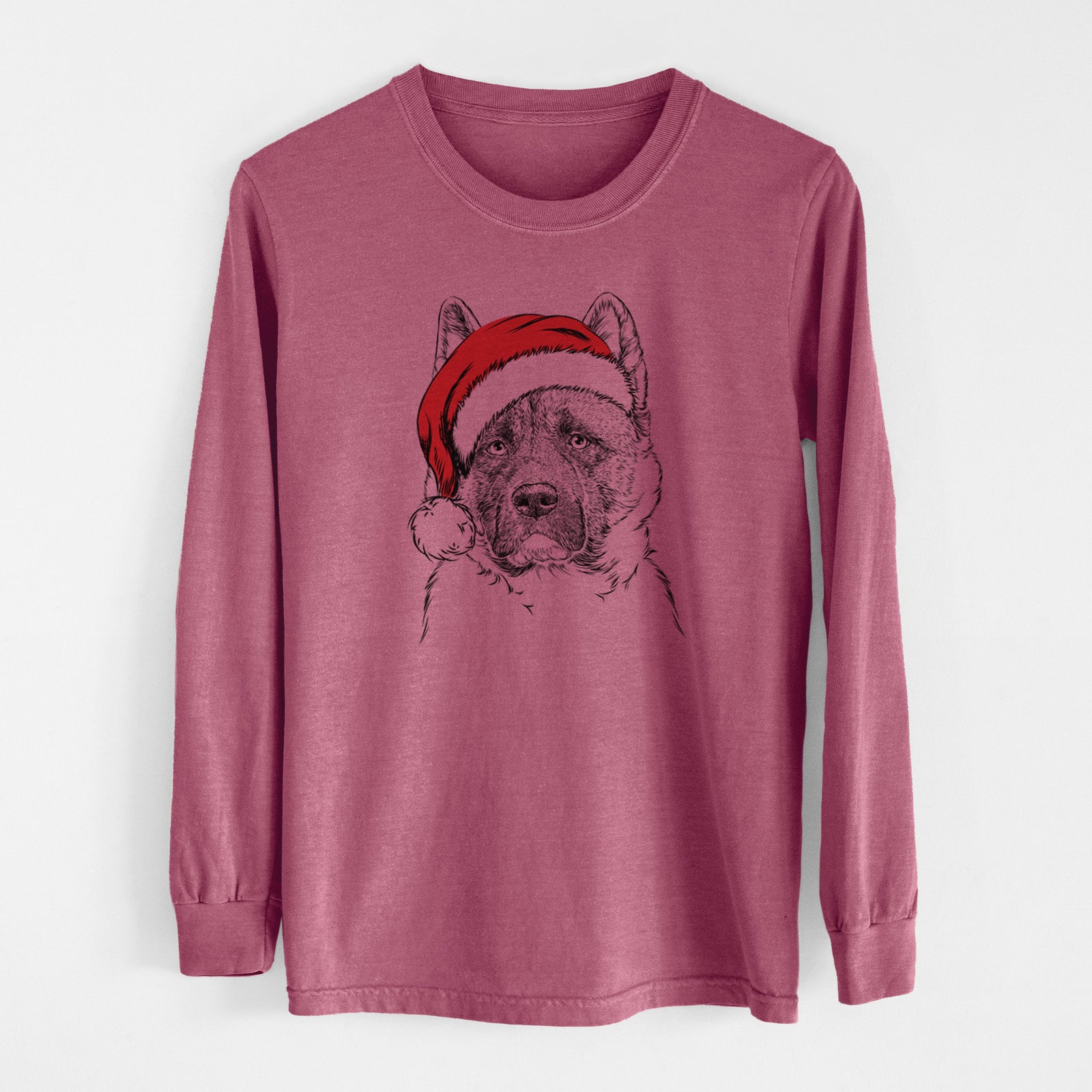 Santa Bo the American Akita - Men's Heavyweight 100% Cotton Long Sleeve