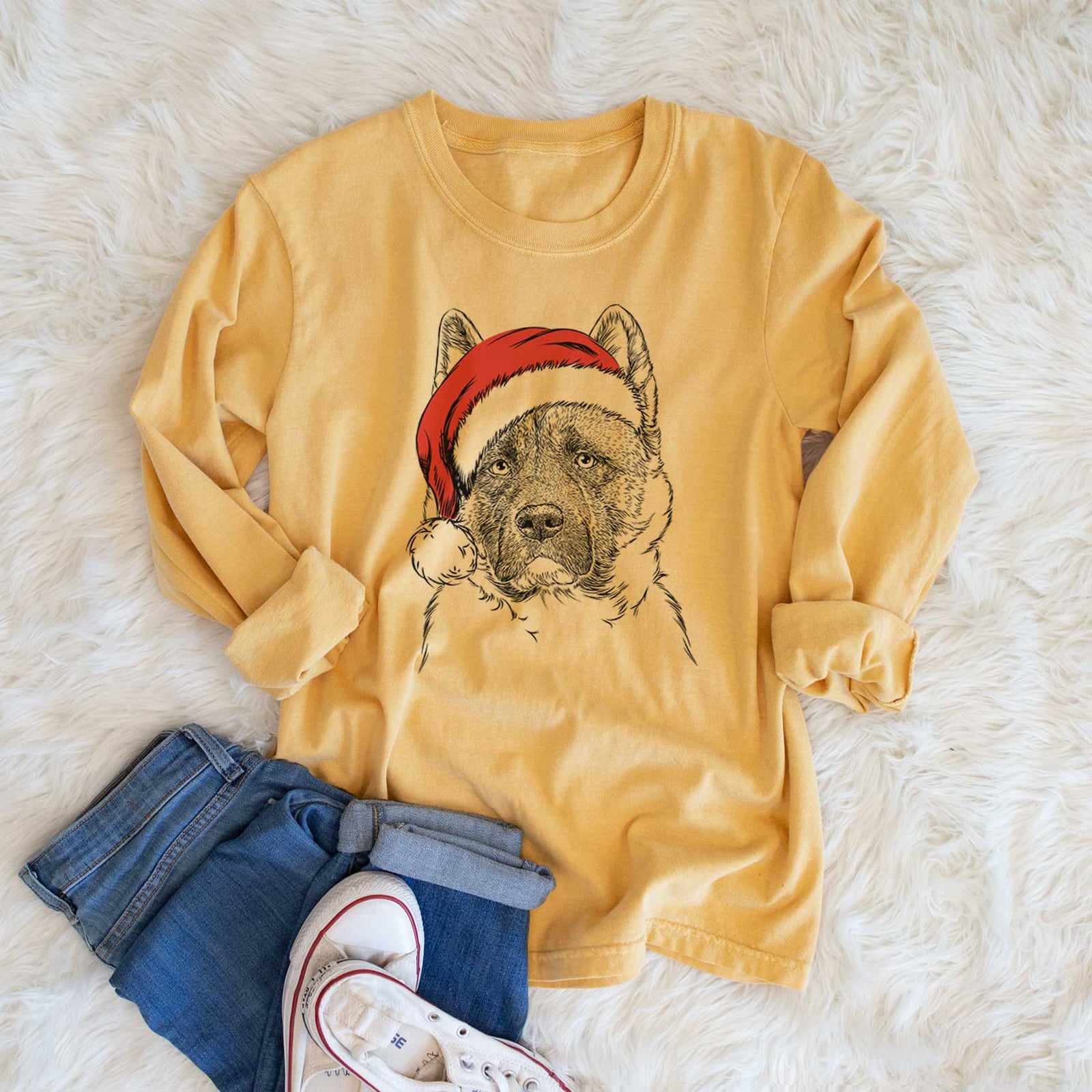 Santa Bo the American Akita - Men's Heavyweight 100% Cotton Long Sleeve