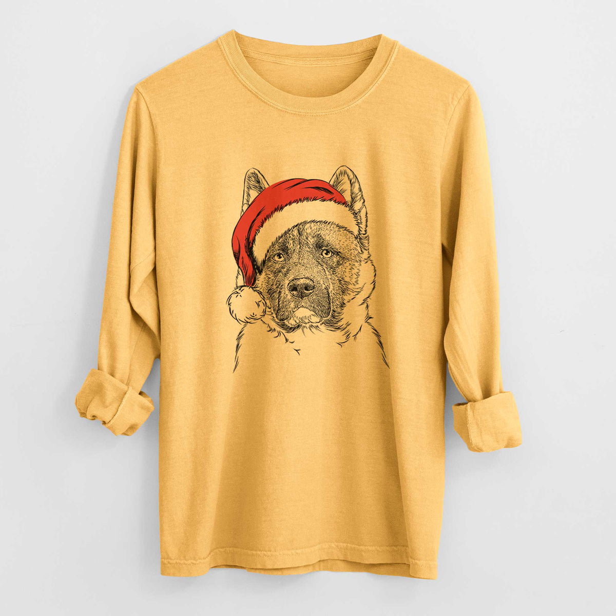 Santa Bo the American Akita - Men's Heavyweight 100% Cotton Long Sleeve