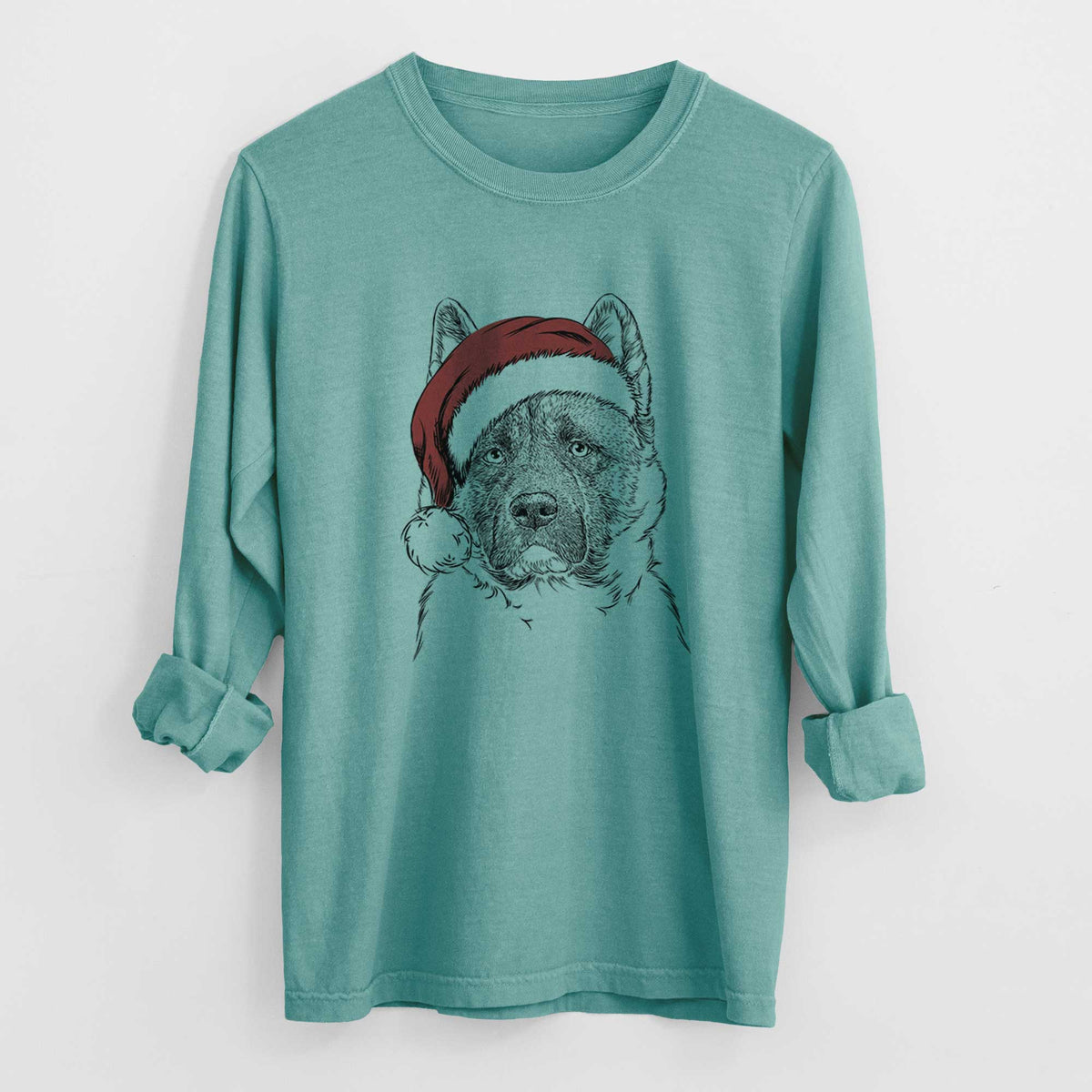 Santa Bo the American Akita - Men's Heavyweight 100% Cotton Long Sleeve