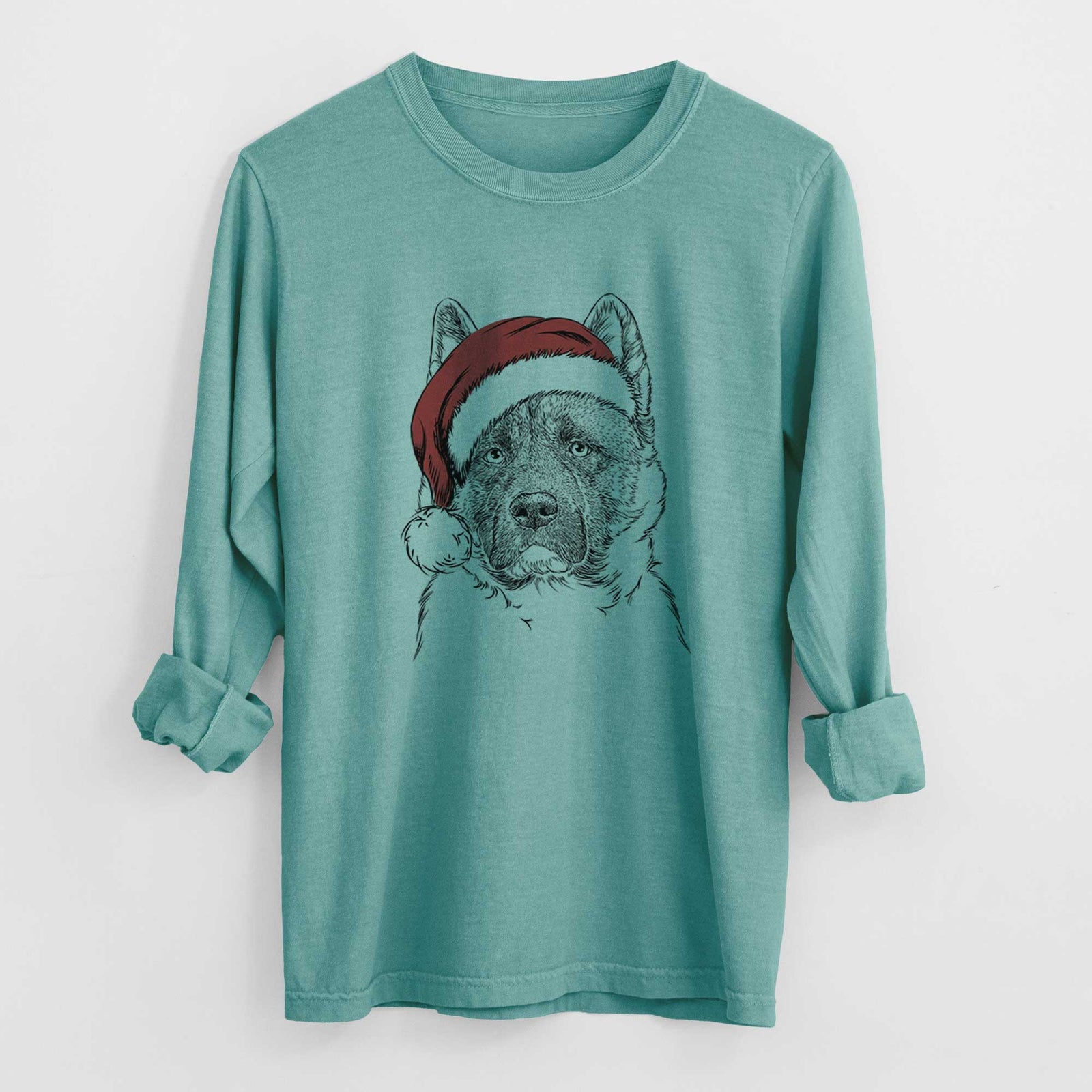 Santa Bo the American Akita - Men's Heavyweight 100% Cotton Long Sleeve