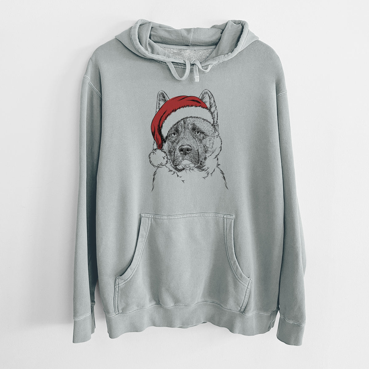 Santa Hat Bo the American Akita - Unisex Pigment Dyed Hoodie
