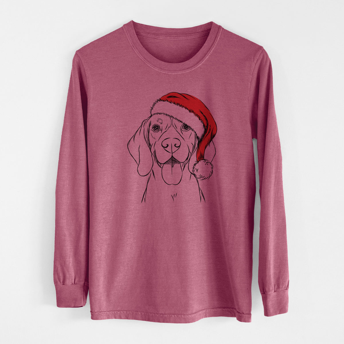 Santa Bogie the Beagle - Men&#39;s Heavyweight 100% Cotton Long Sleeve