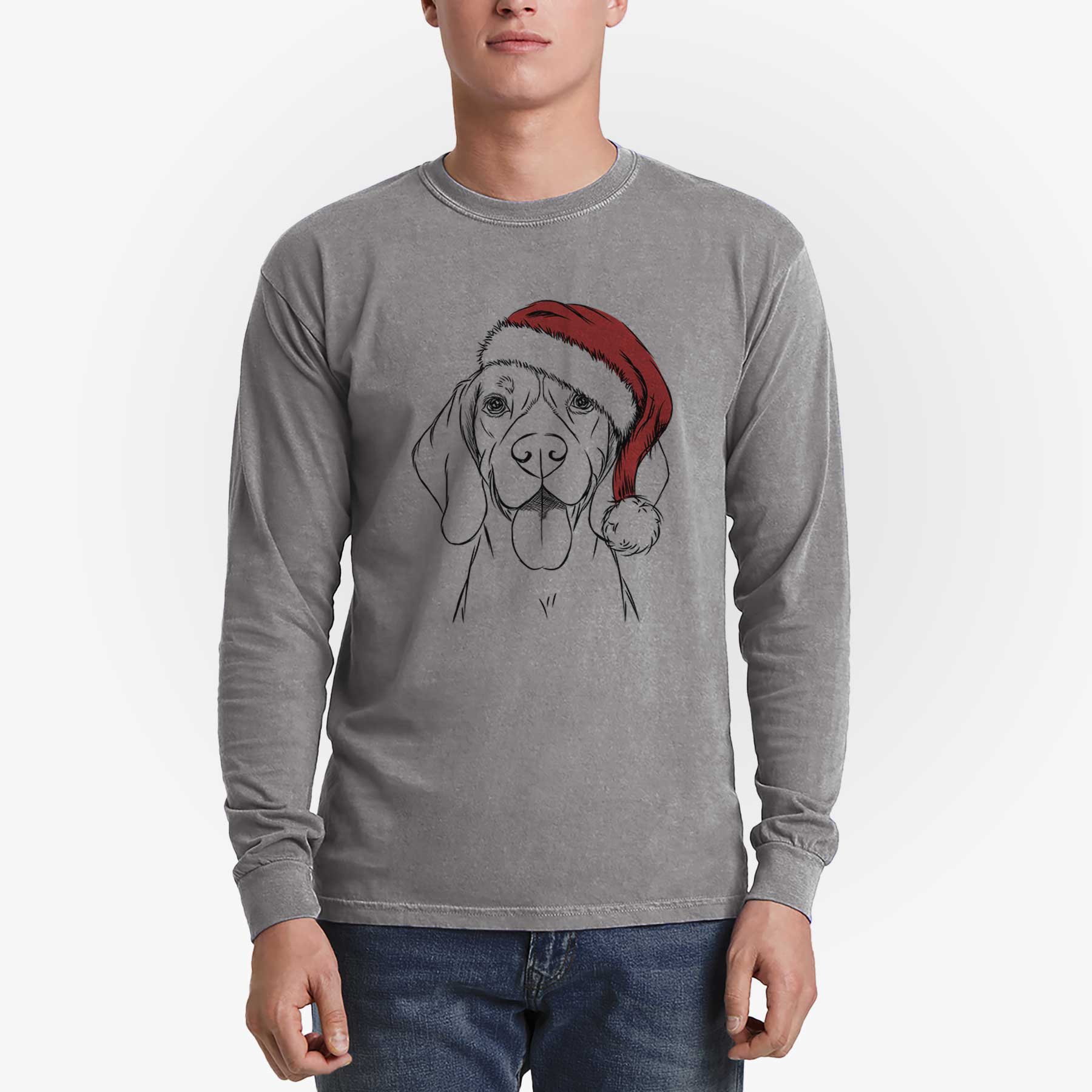 Santa Bogie the Beagle - Men's Heavyweight 100% Cotton Long Sleeve