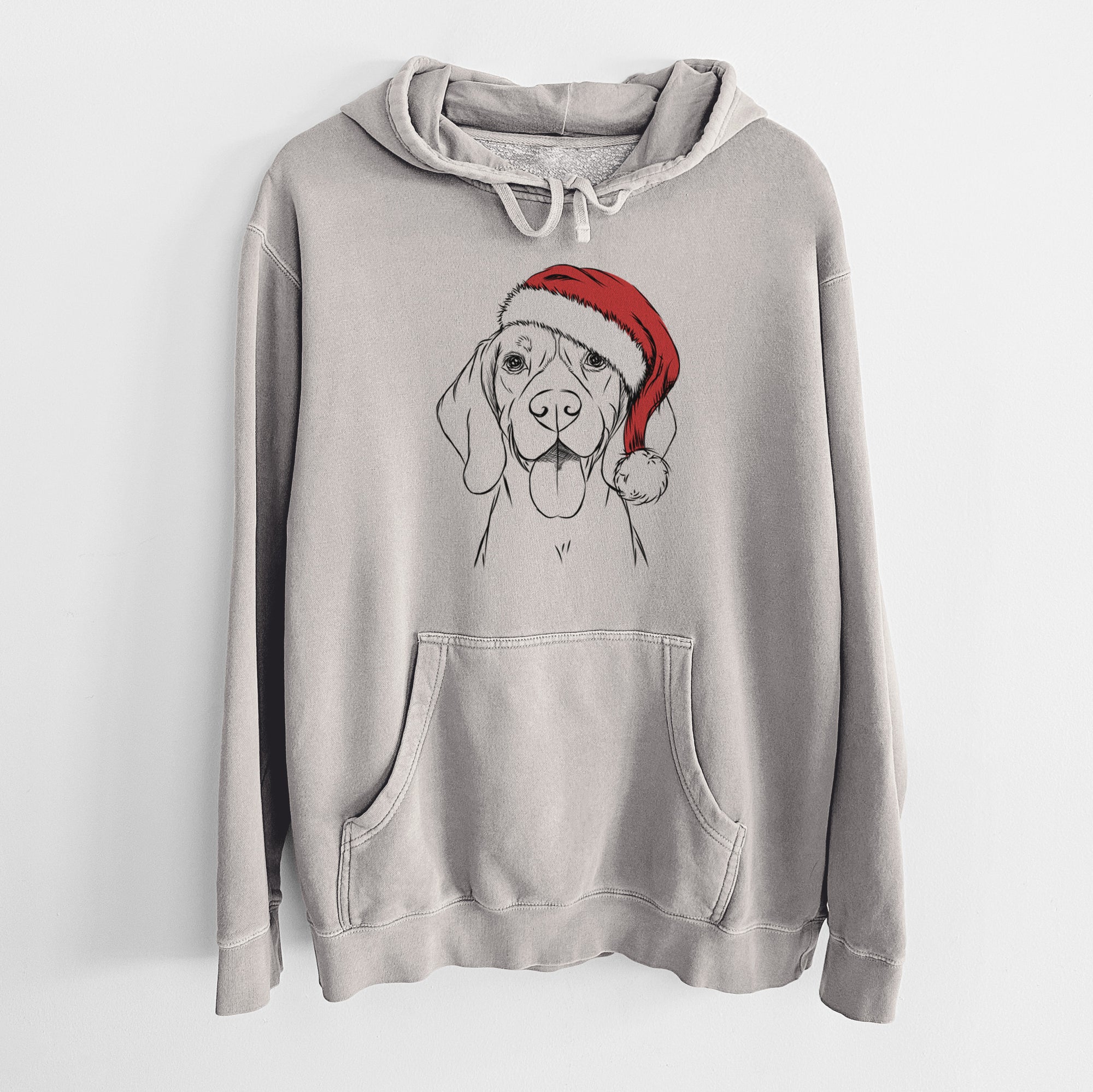 Santa Hat Bogie the Beagle - Unisex Pigment Dyed Hoodie