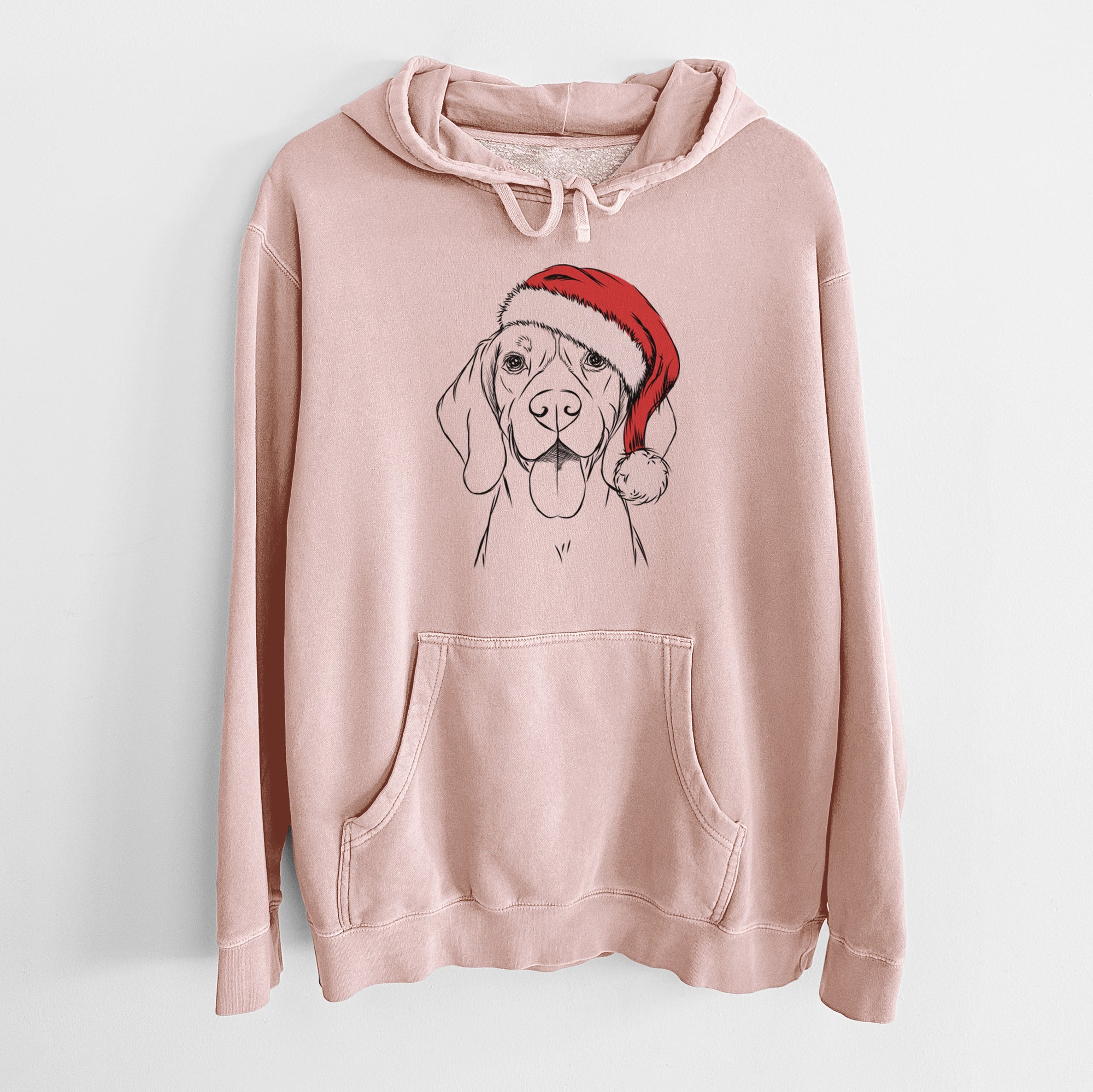 Santa Hat Bogie the Beagle - Unisex Pigment Dyed Hoodie