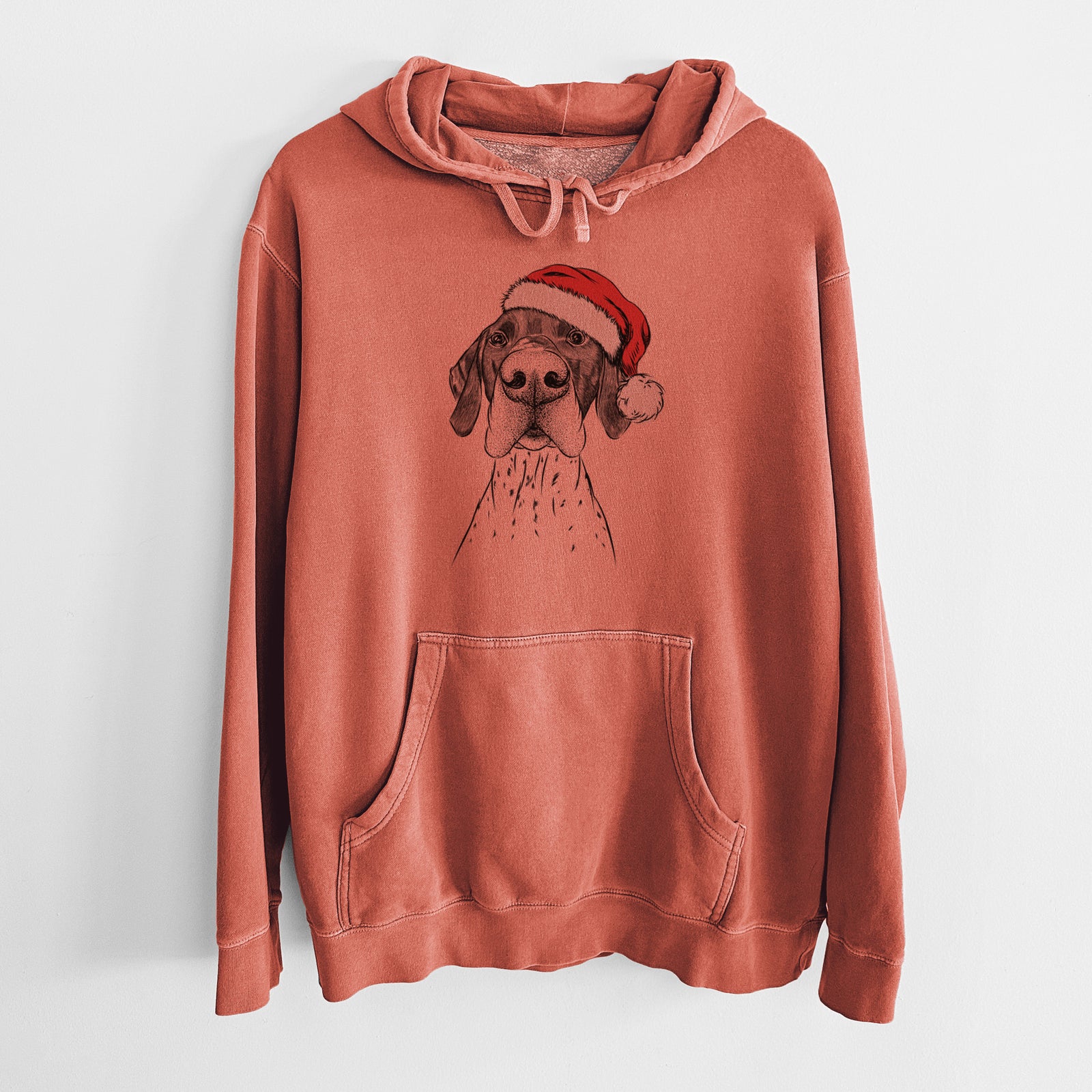 Santa Hat Booze the German Shorthaired Pointer - Unisex Pigment Dyed Hoodie