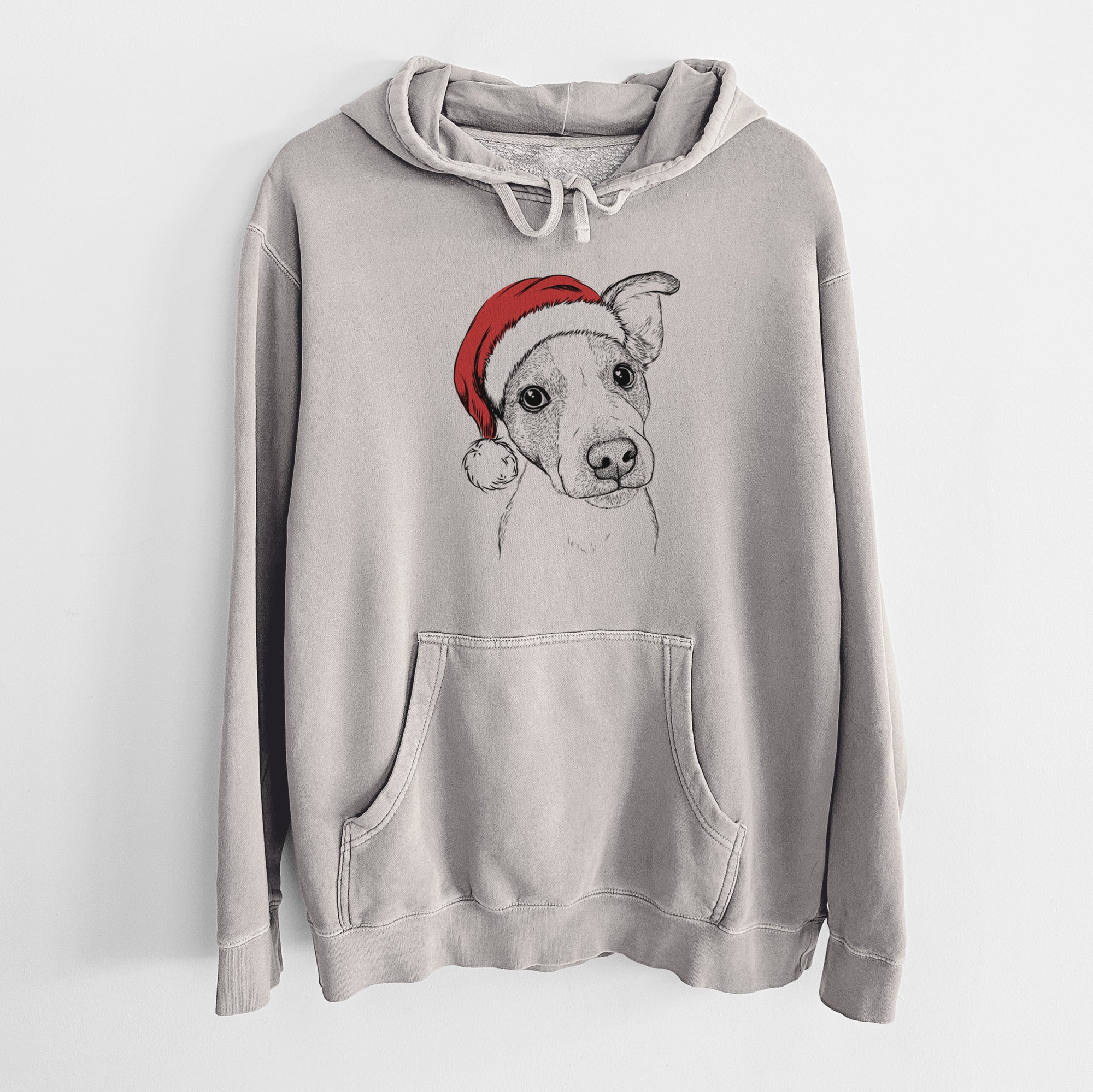 Santa Hat Bosse the Jack Russell Terrier - Unisex Pigment Dyed Hoodie