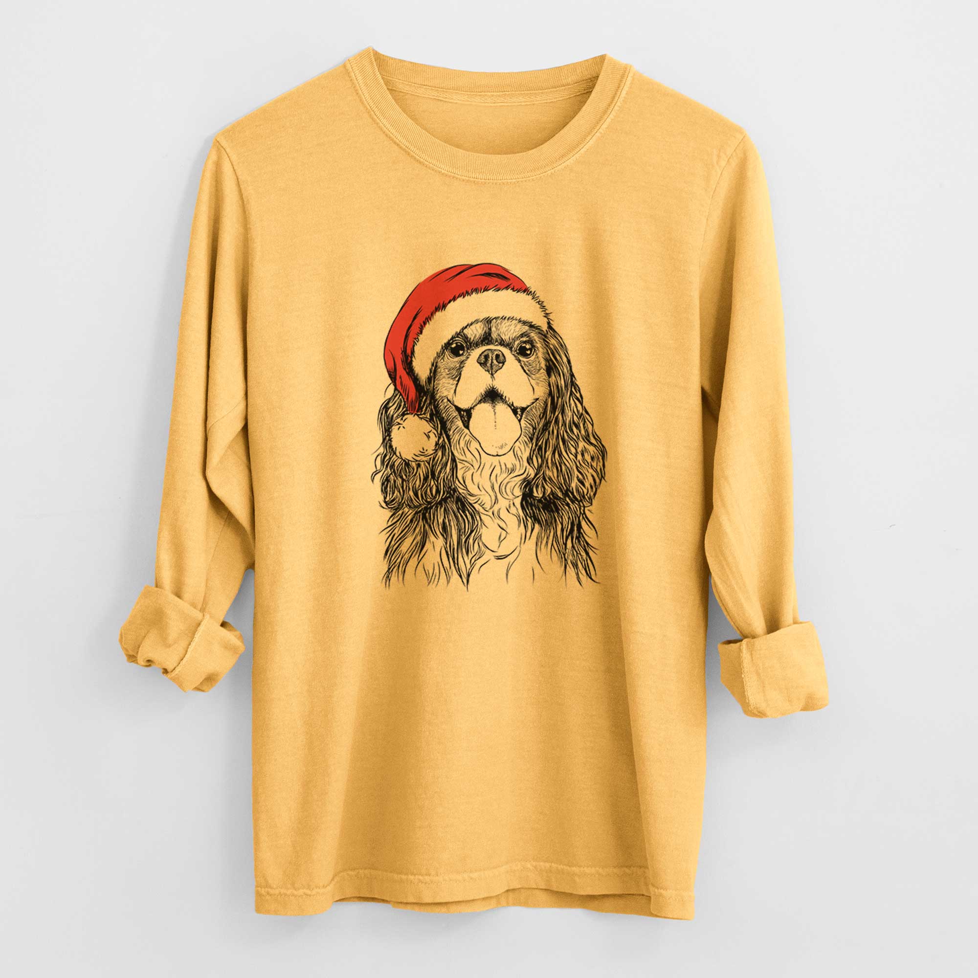 Santa Brandy the Cavalier King Charles Spaniel - Men's Heavyweight 100% Cotton Long Sleeve