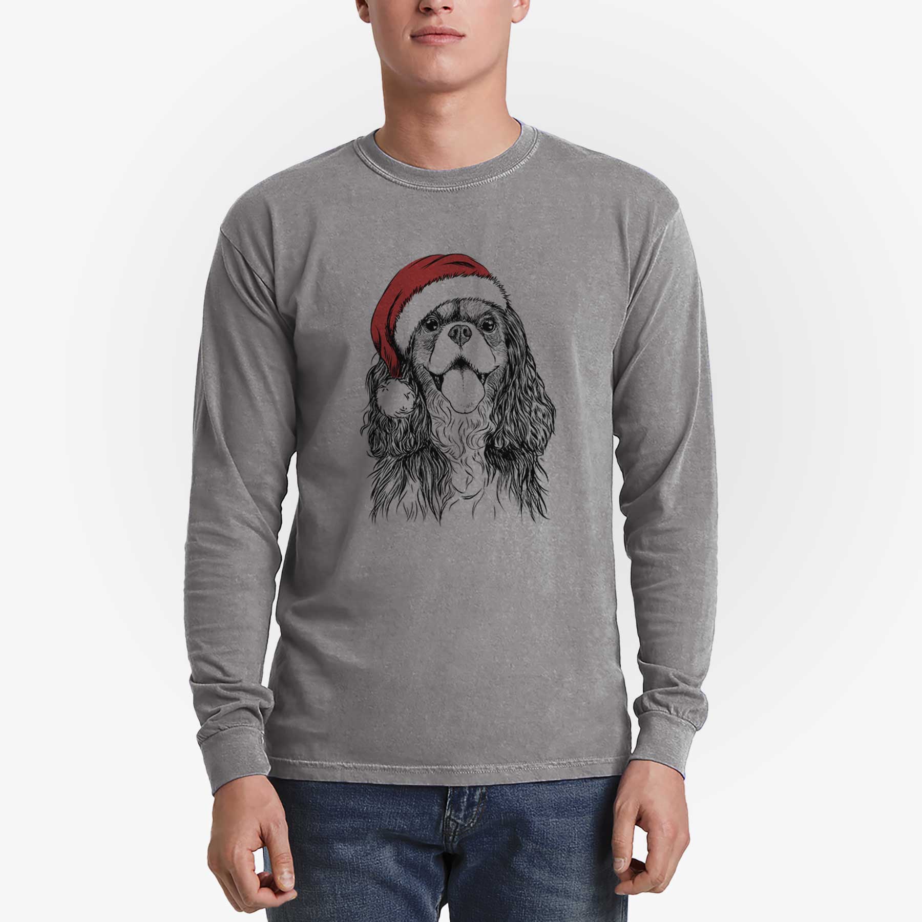 Santa Brandy the Cavalier King Charles Spaniel - Men's Heavyweight 100% Cotton Long Sleeve