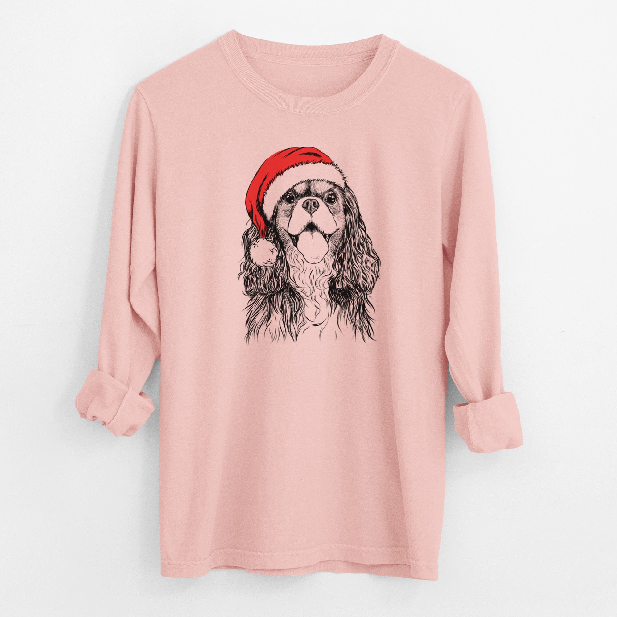 Santa Brandy the Cavalier King Charles Spaniel - Men's Heavyweight 100% Cotton Long Sleeve