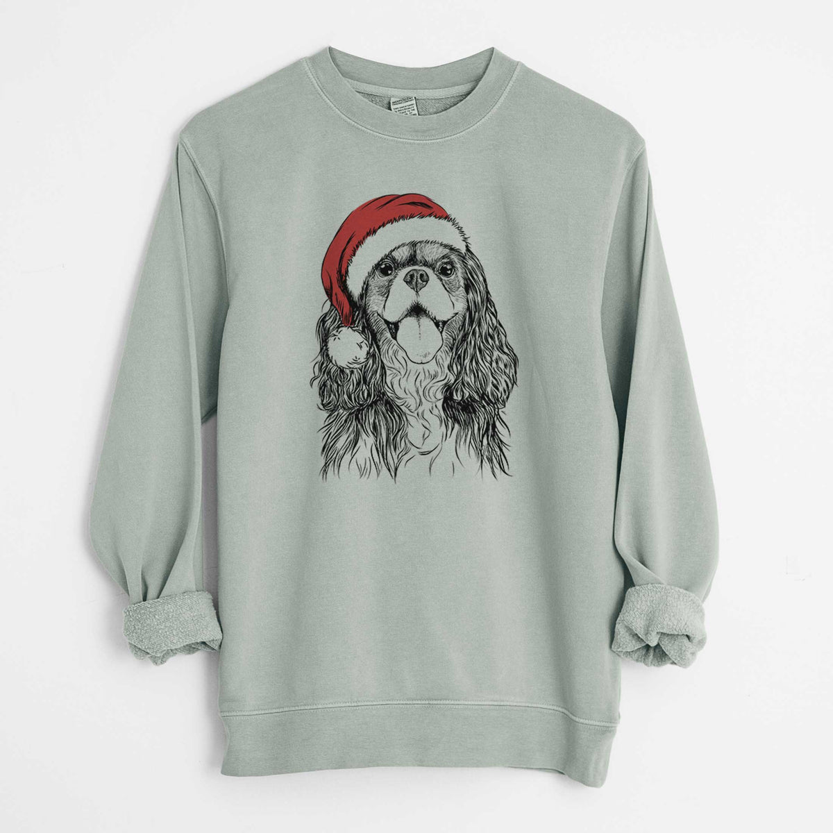 Santa Brandy the Cavalier King Charles Spaniel - Unisex Pigment Dyed Crew Sweatshirt