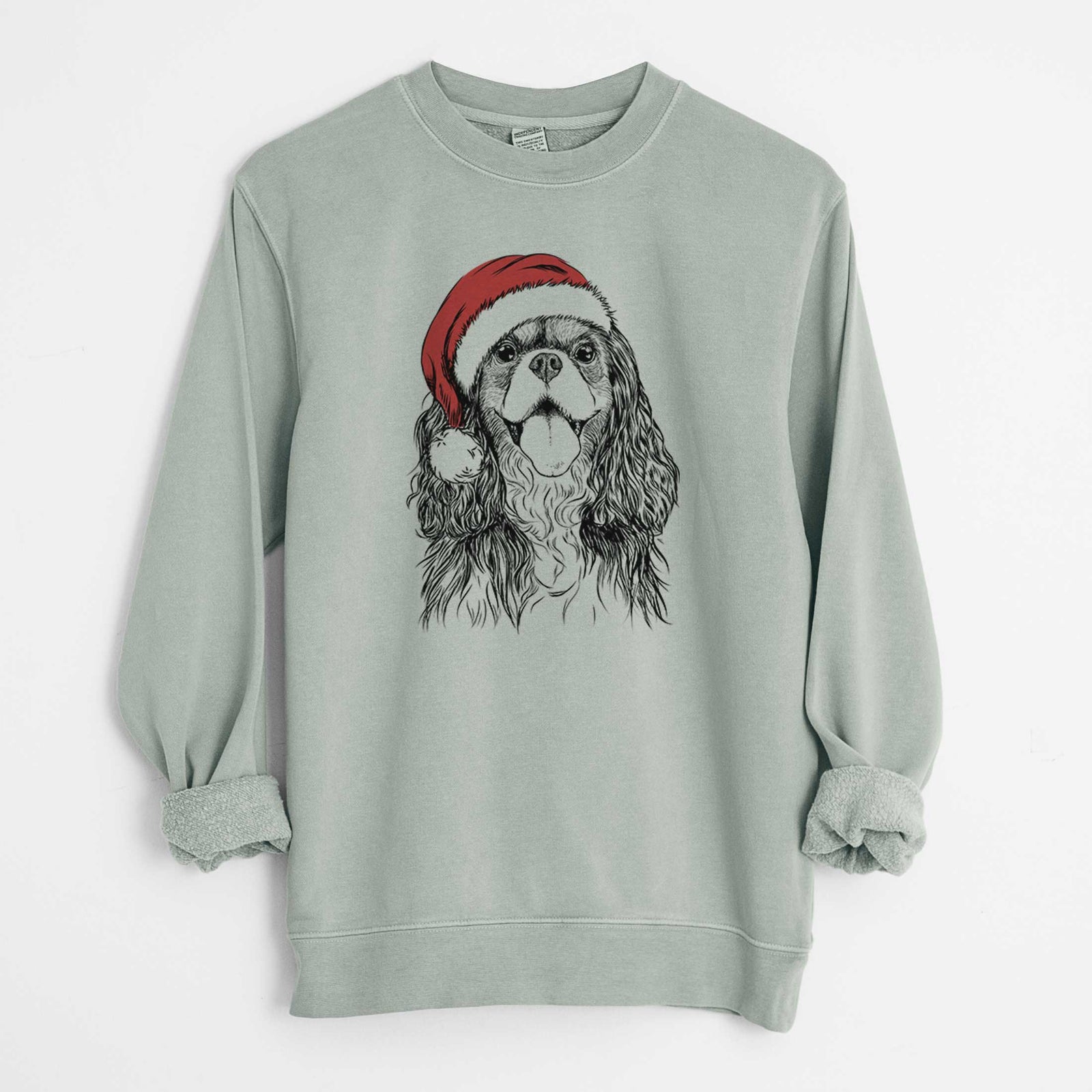 Santa Brandy the Cavalier King Charles Spaniel - Unisex Pigment Dyed Crew Sweatshirt