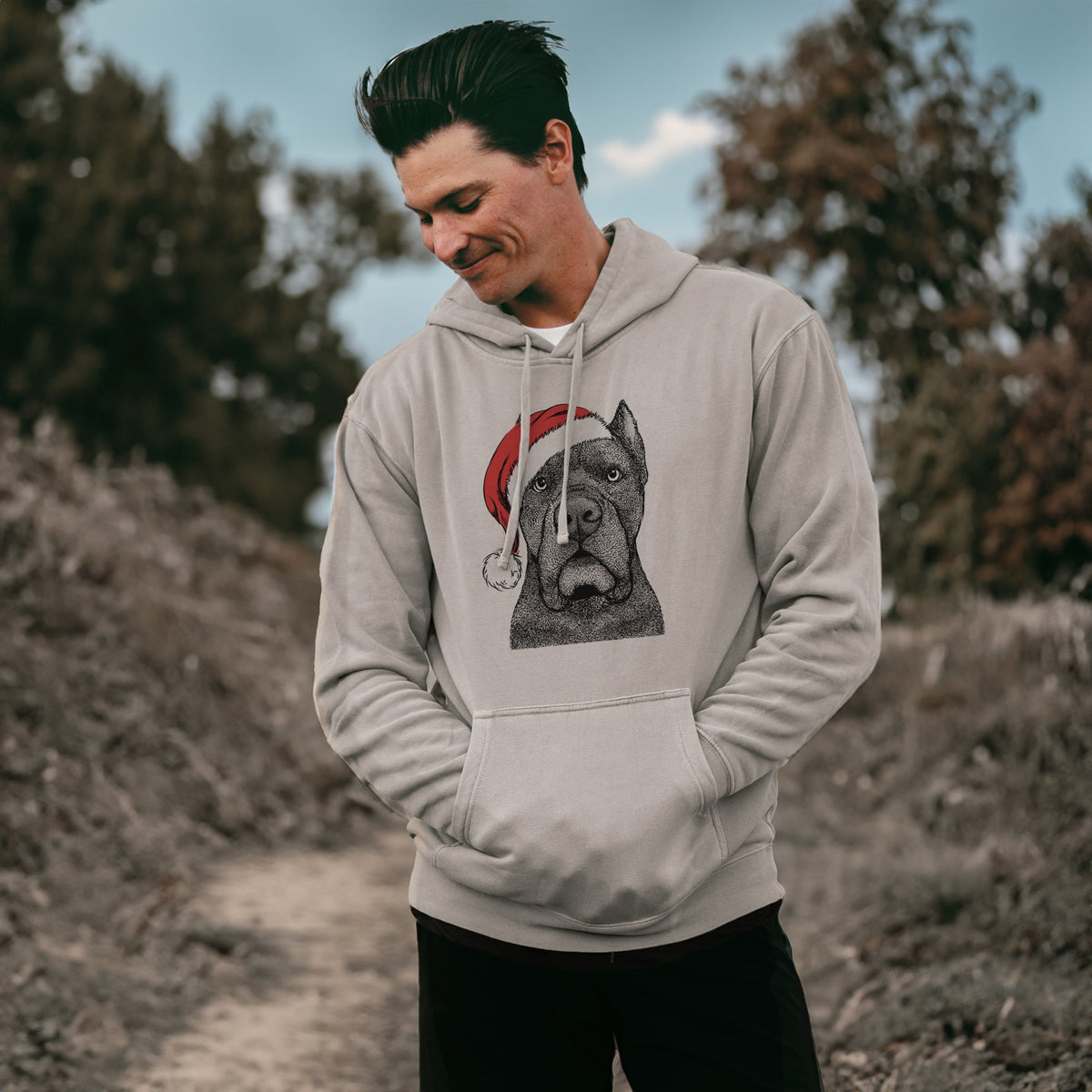 Santa Hat Bruno the Cane Corso - Unisex Pigment Dyed Hoodie