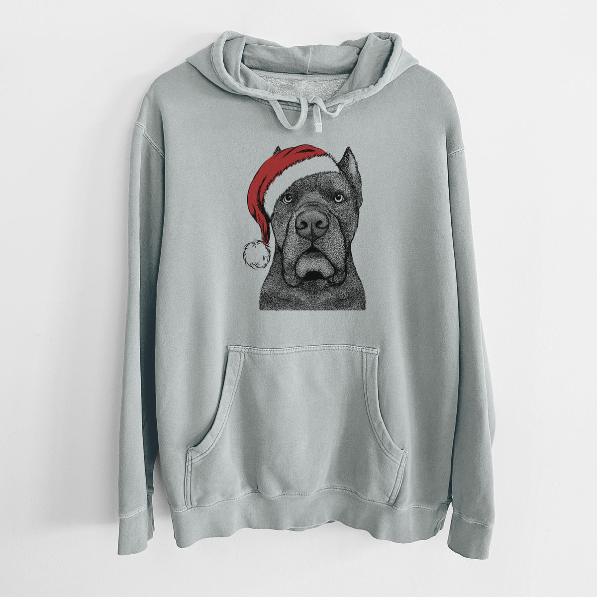 Santa Hat Bruno the Cane Corso - Unisex Pigment Dyed Hoodie