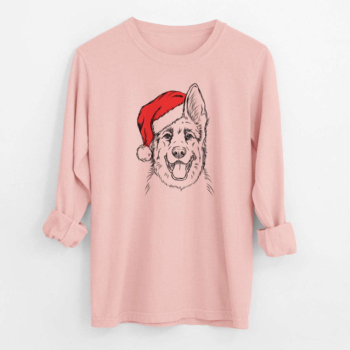 Santa Brutus the German Shepherd - Men's Heavyweight 100% Cotton Long Sleeve