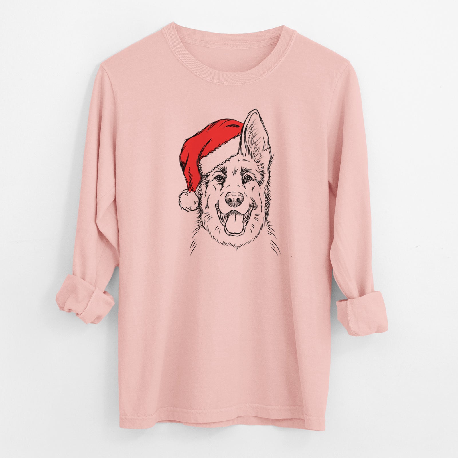 Santa Brutus the German Shepherd - Men's Heavyweight 100% Cotton Long Sleeve