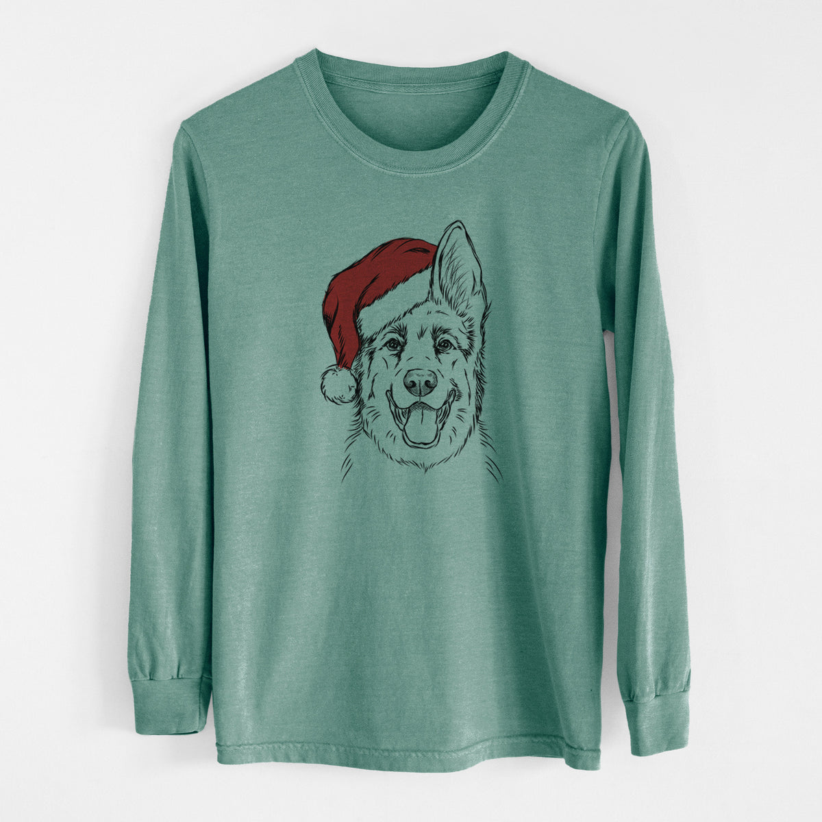 Santa Brutus the German Shepherd - Men's Heavyweight 100% Cotton Long Sleeve