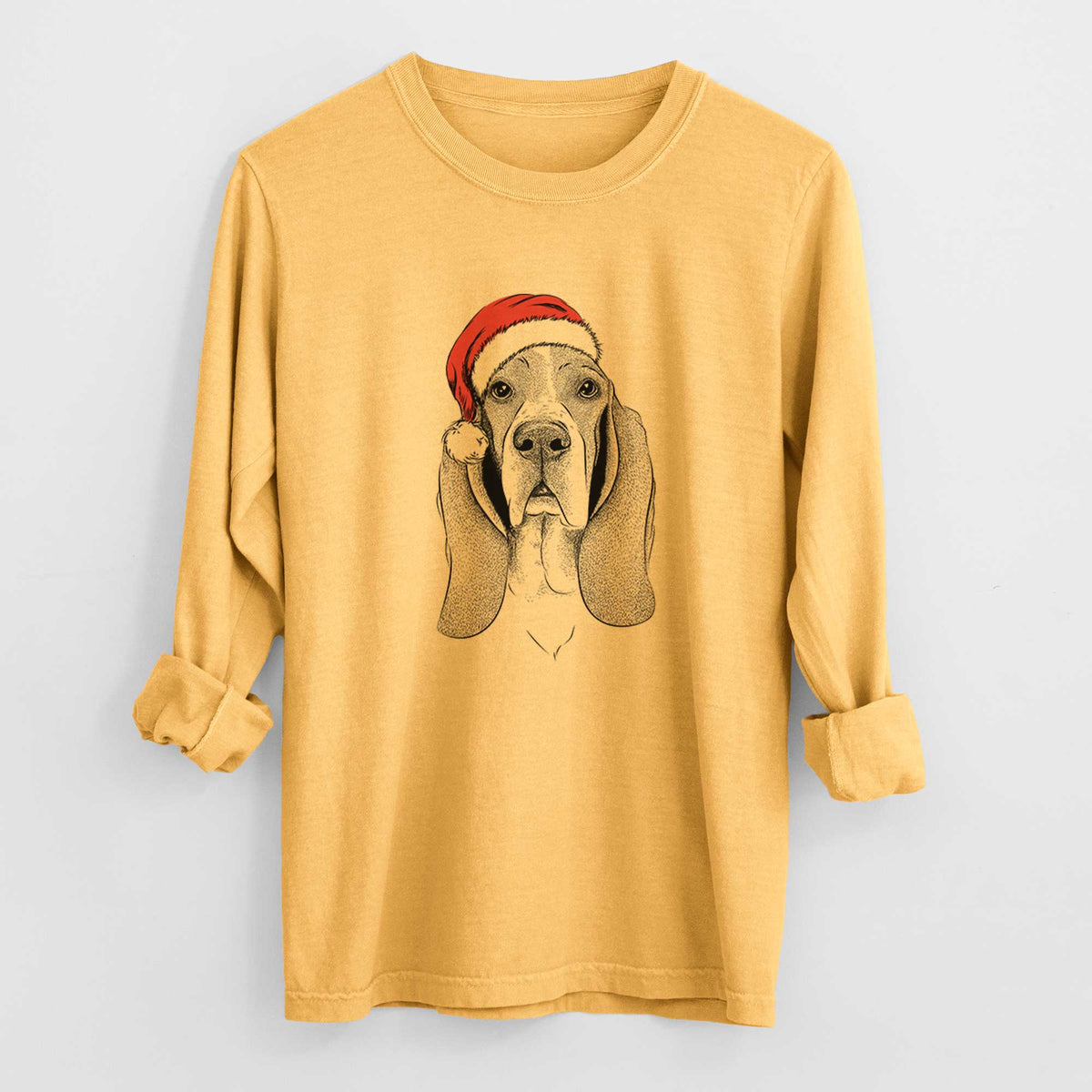 Santa Buckley the Basset Hound - Men's Heavyweight 100% Cotton Long Sleeve