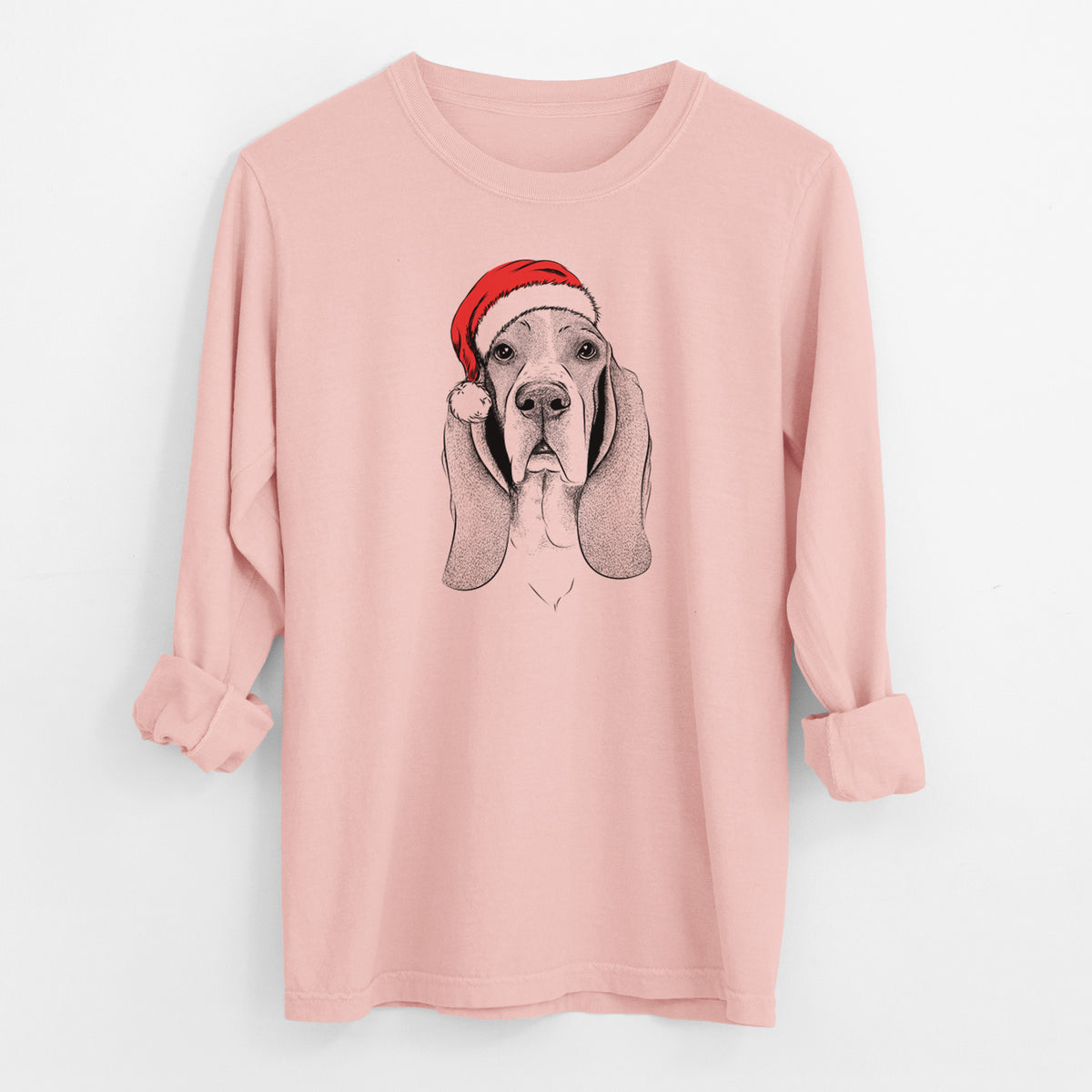 Santa Buckley the Basset Hound - Men's Heavyweight 100% Cotton Long Sleeve