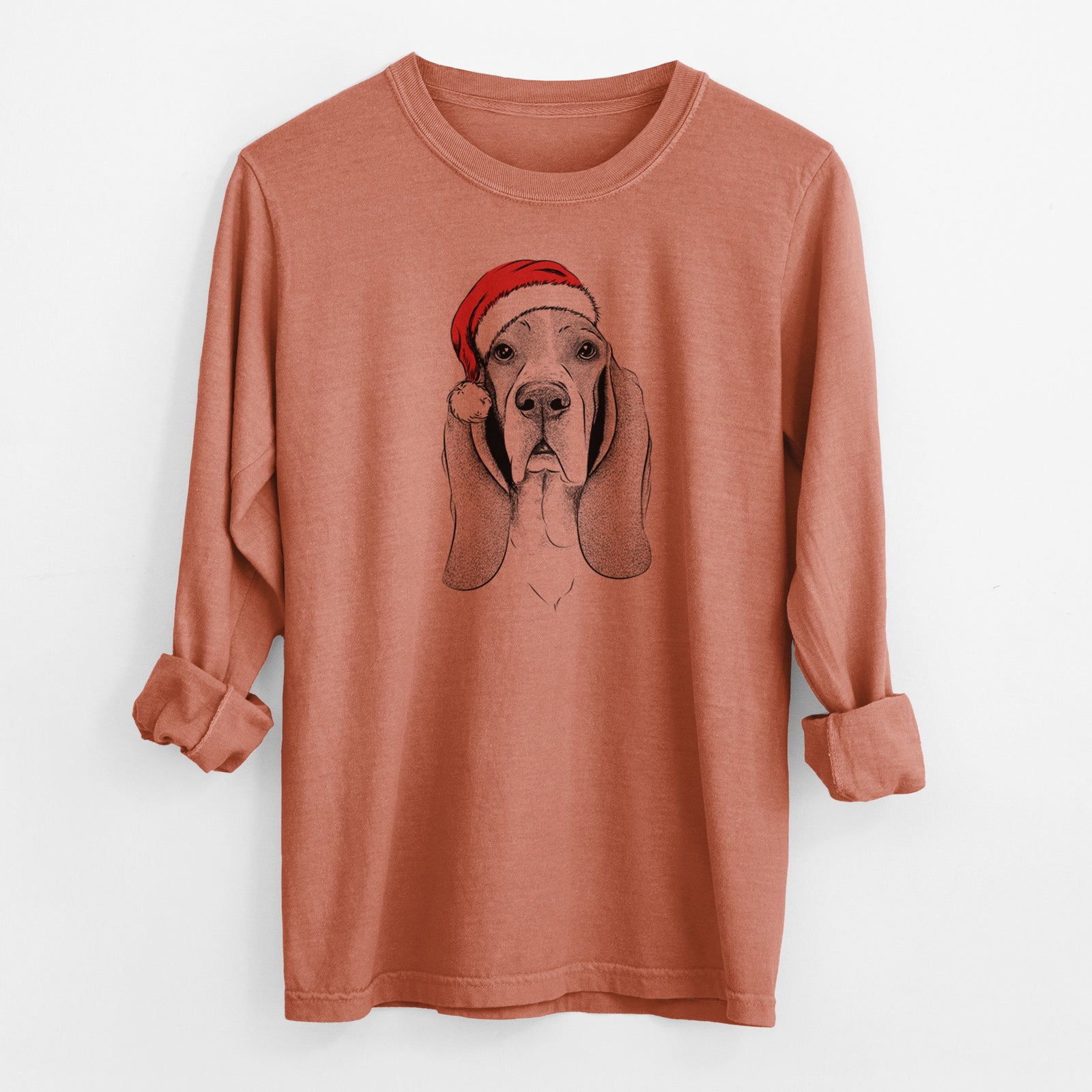 Santa Buckley the Basset Hound - Men's Heavyweight 100% Cotton Long Sleeve