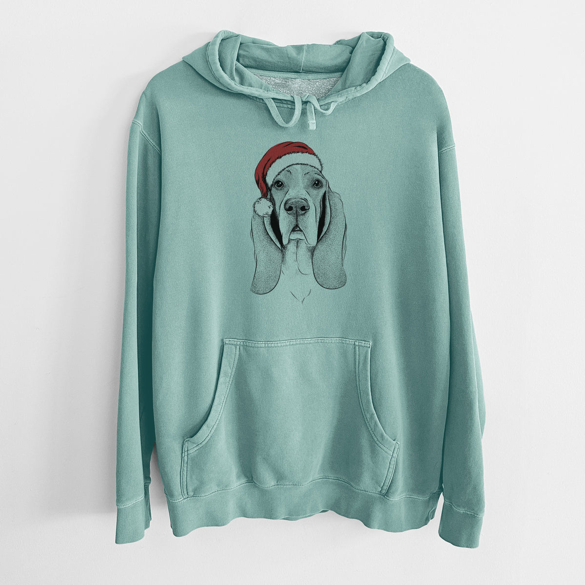Santa Hat Buckley the Basset Hound - Unisex Pigment Dyed Hoodie