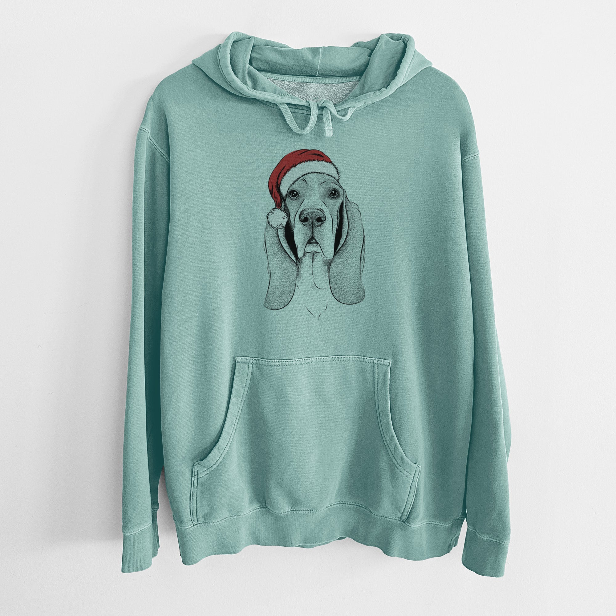Santa Hat Buckley the Basset Hound - Unisex Pigment Dyed Hoodie