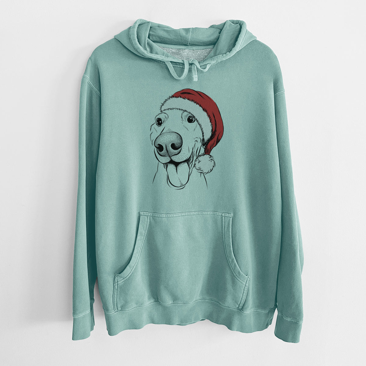 Santa Hat Buddy the Sato / American Village Dog - Unisex Pigment Dyed Hoodie