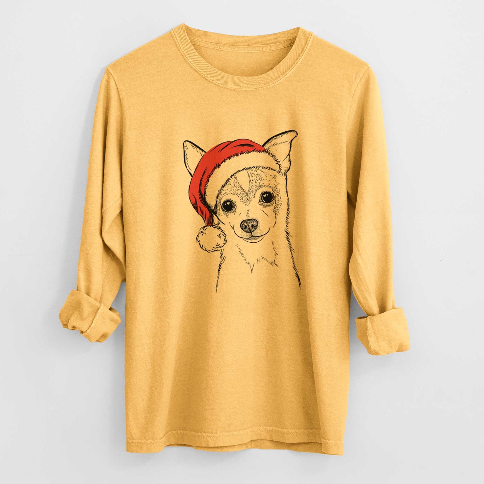 Santa Buggy the Chihuahua - Men's Heavyweight 100% Cotton Long Sleeve