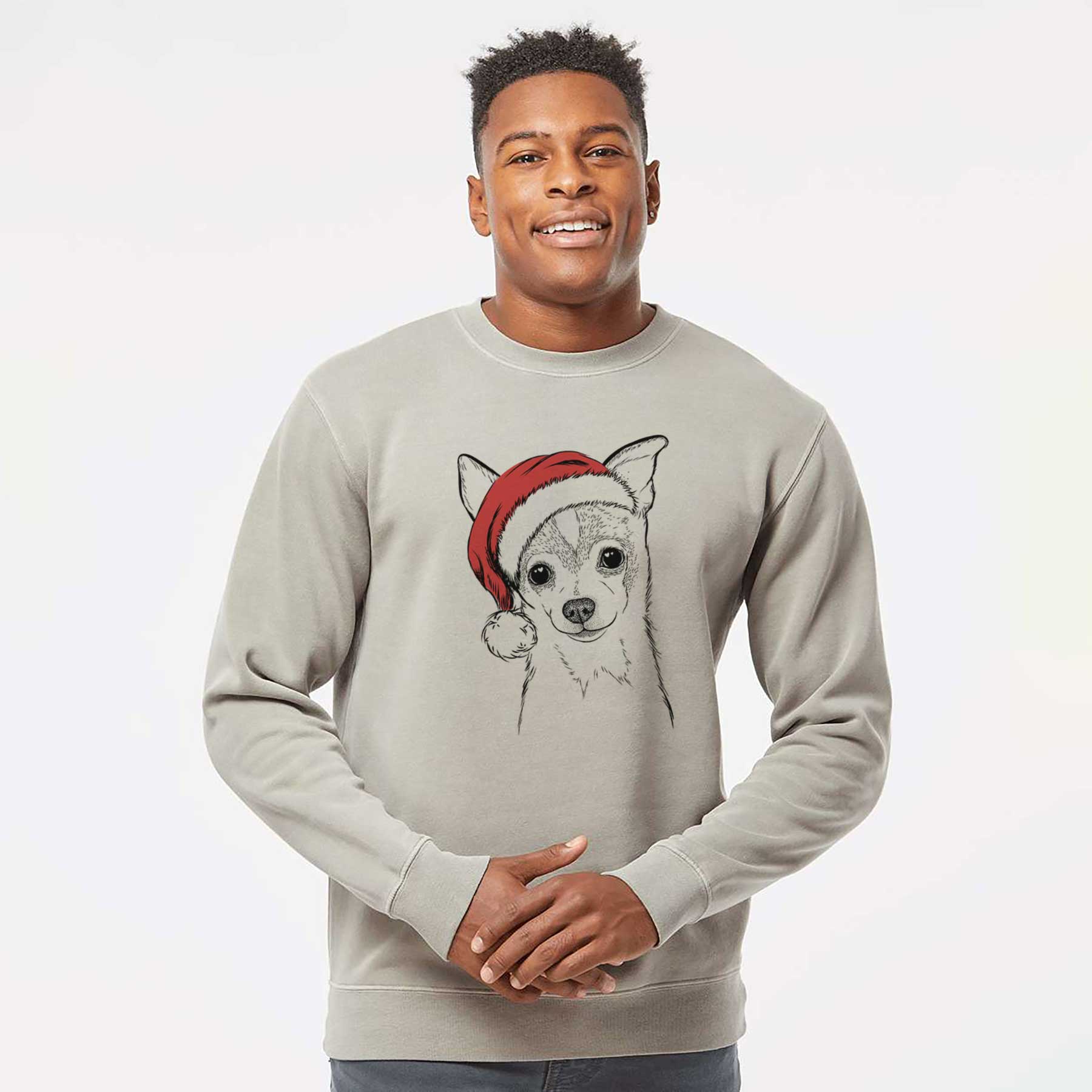 Santa Buggy the Chihuahua - Unisex Pigment Dyed Crew Sweatshirt