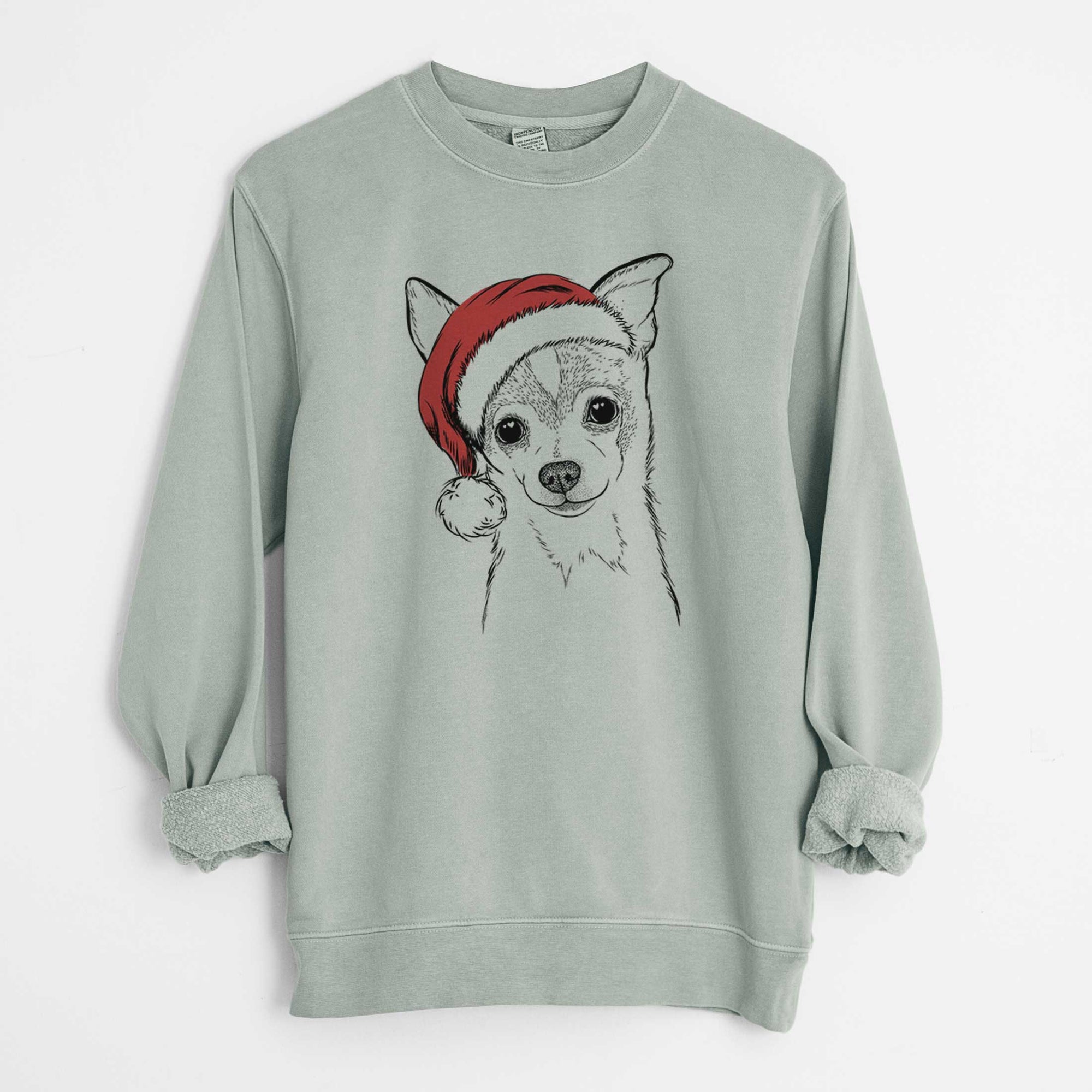 Santa Buggy the Chihuahua - Unisex Pigment Dyed Crew Sweatshirt