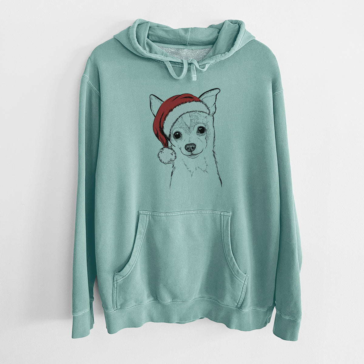 Santa Hat Buggy the Chihuahua - Unisex Pigment Dyed Hoodie