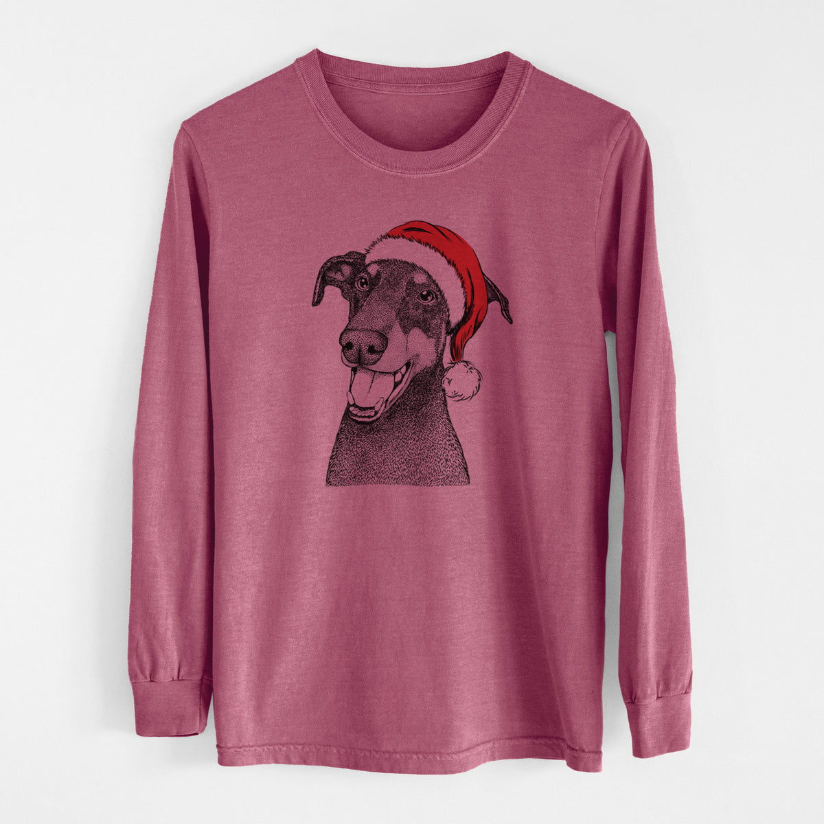 Santa Bunnie the Doberman Pinscher - Men&#39;s Heavyweight 100% Cotton Long Sleeve