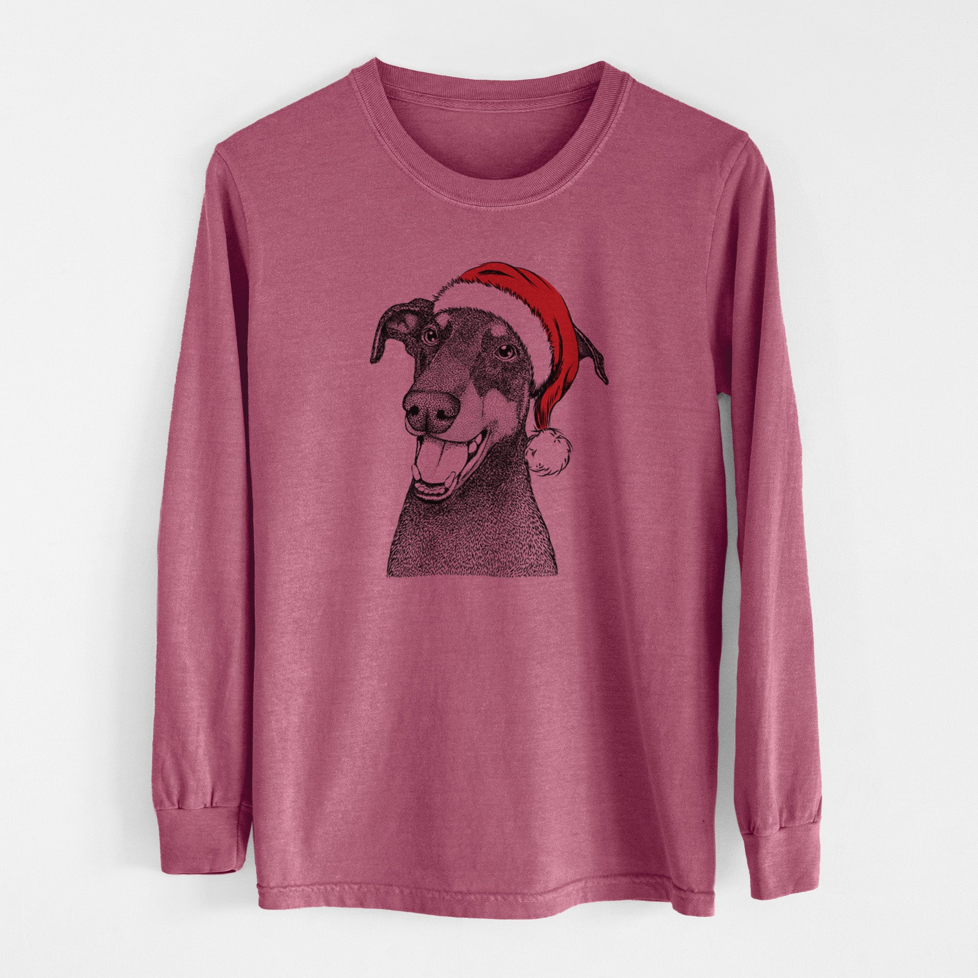 Santa Bunnie the Doberman Pinscher - Men's Heavyweight 100% Cotton Long Sleeve