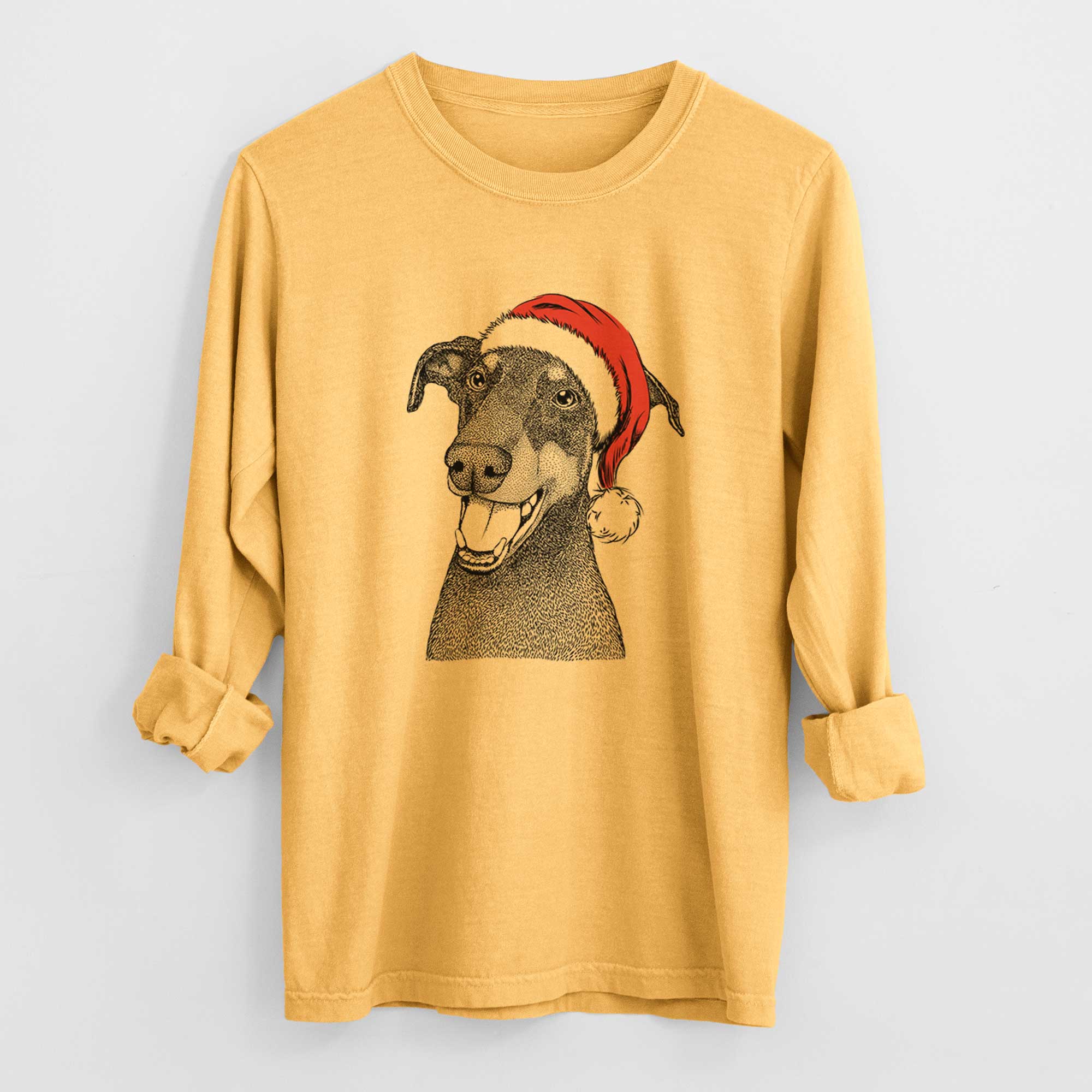 Santa Bunnie the Doberman Pinscher - Men's Heavyweight 100% Cotton Long Sleeve